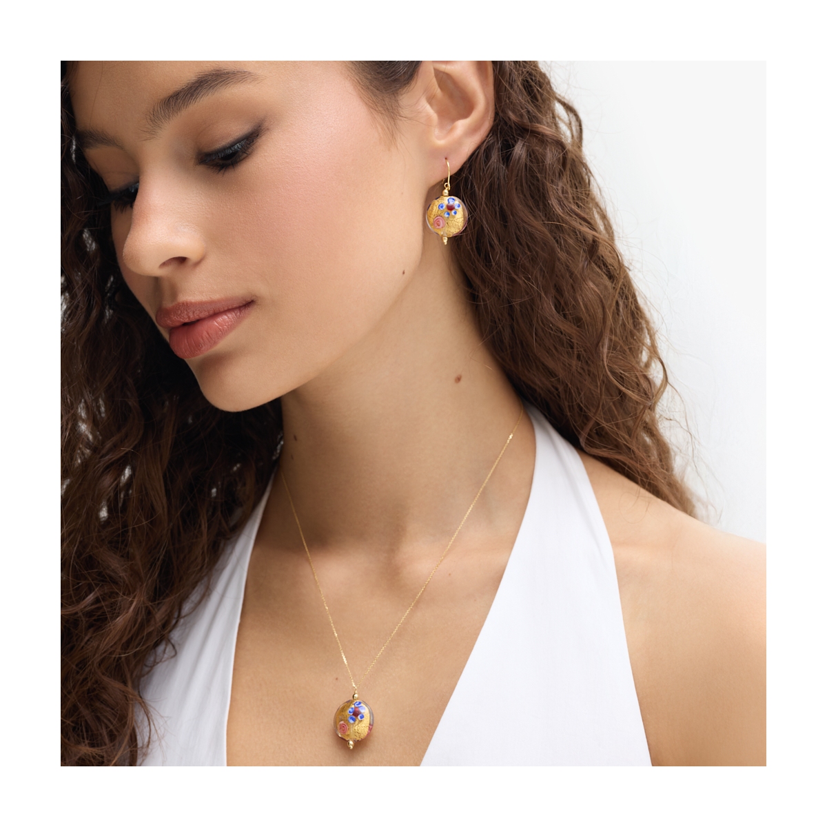 W.KRUK Kolczyki złote ze szkłem Murano