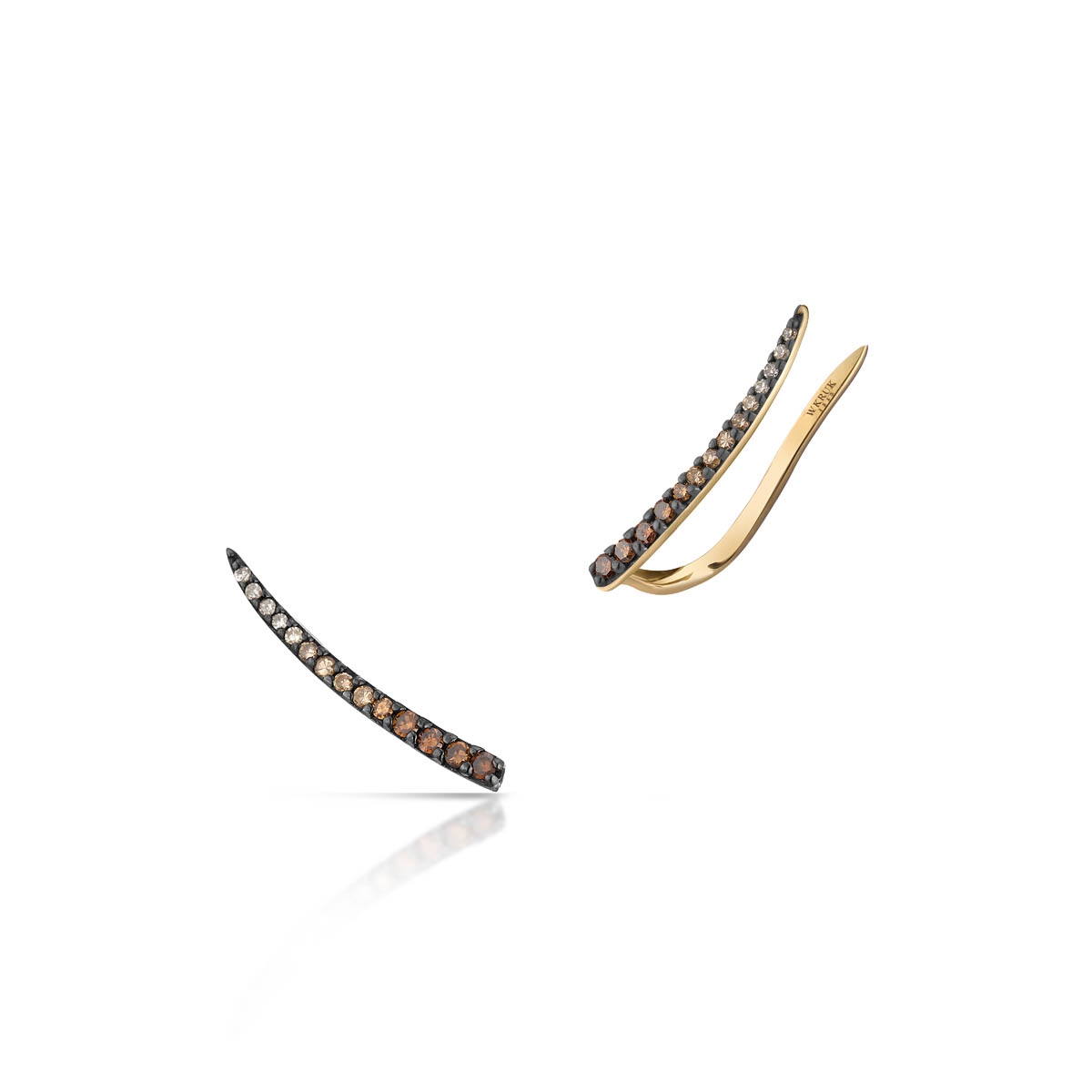 W.KRUK Nausznice złote z brązowymi diamentami Karmelowa