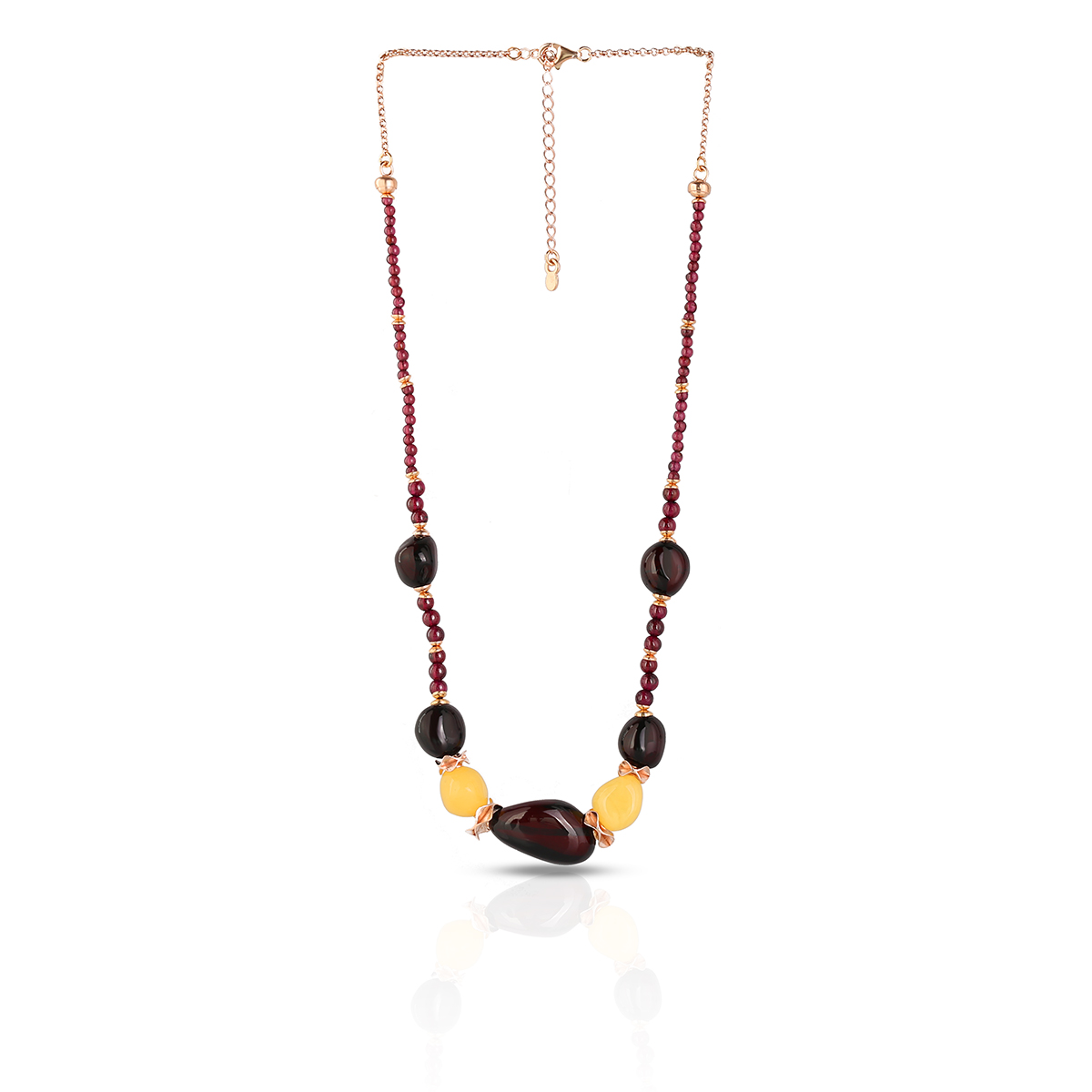 W.KRUK - Naszyjnik pozłacany z bursztynami i granatami