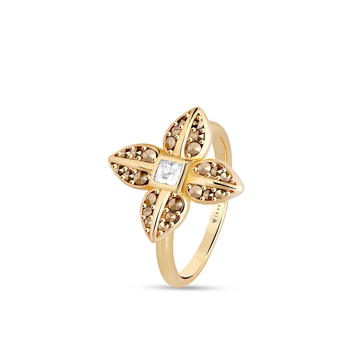 W.KRUK - Pierścionek srebrny pozłacany z markasytami