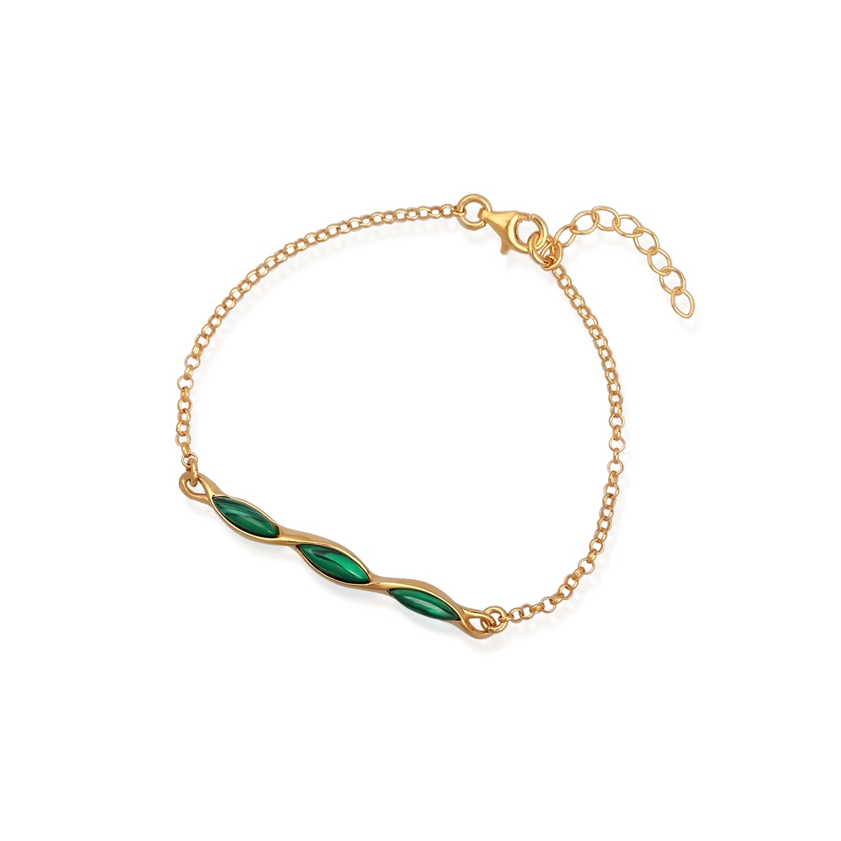 W.KRUK Bransoletka srebrna pozłacana z malachitem