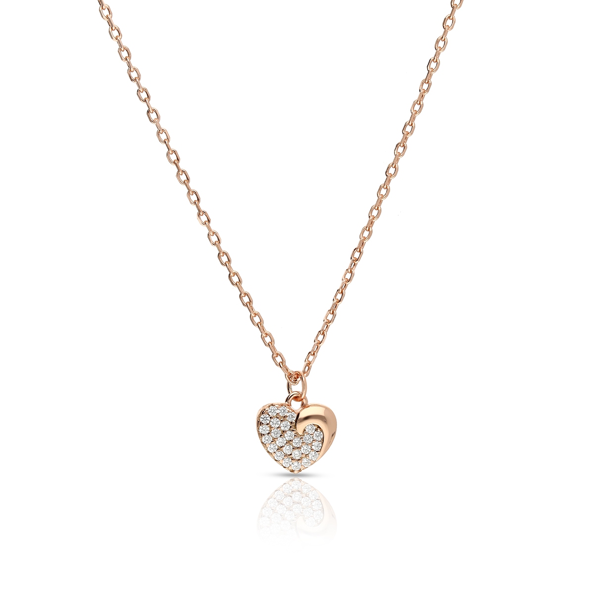 W.KRUK Naszyjnik srebrny pozłacany serce z cyrkoniami