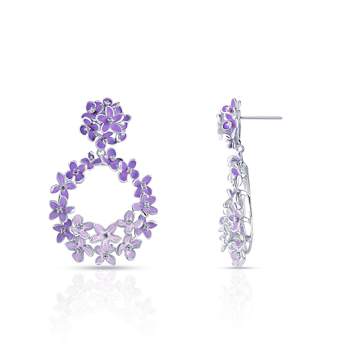 W.KRUK Kolczyki srebrne Kwiaty Nocy Fioletowy Bez