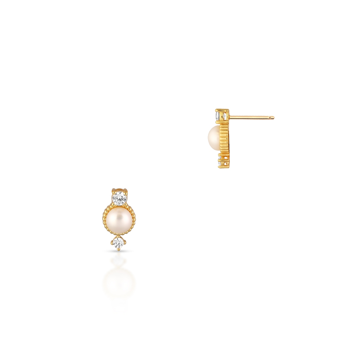W.KRUK Kolczyki srebrne pozłacane z perłą i cyrkoniami