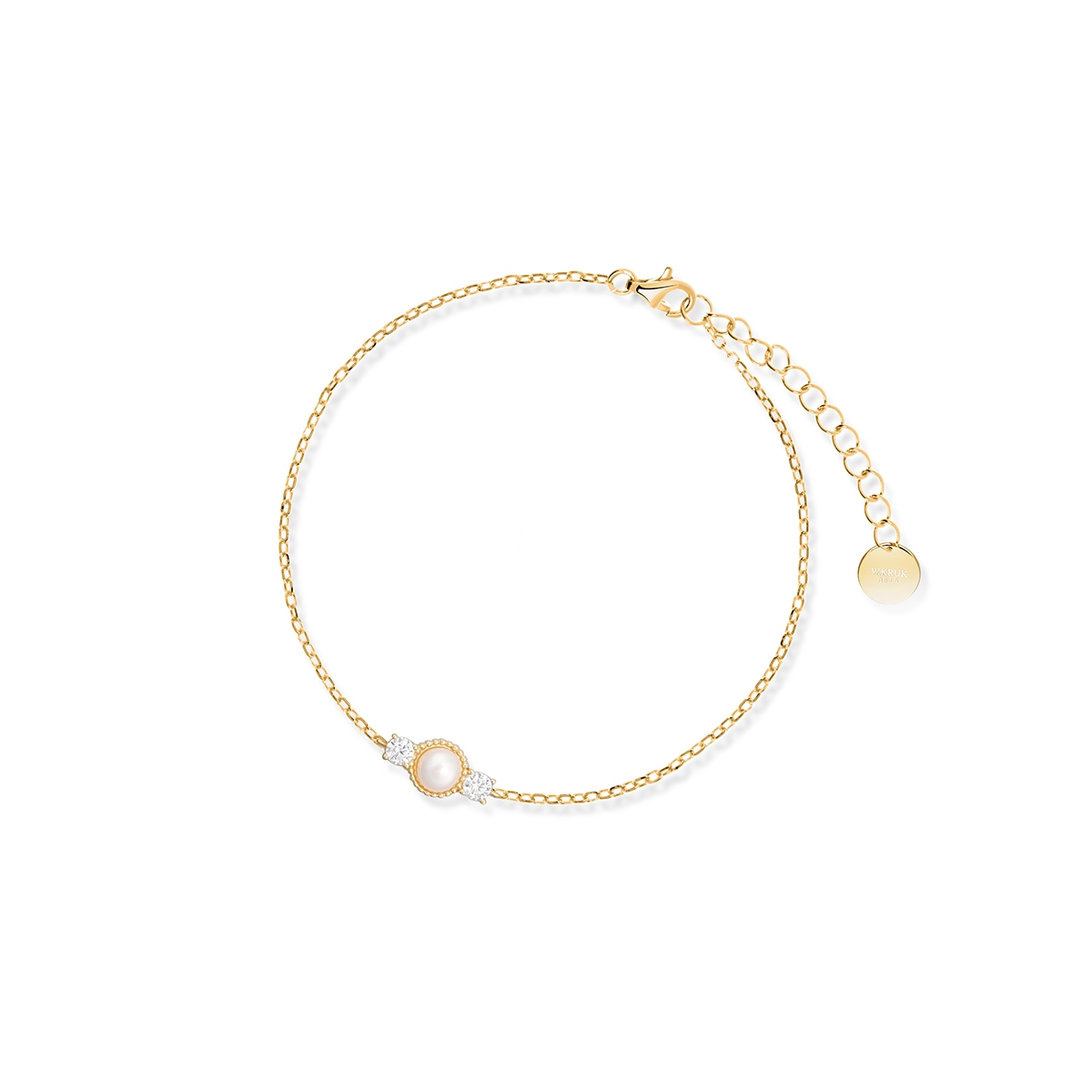 W.KRUK Bransoleta srebrna pozłacana z perłą i cyrkoniami