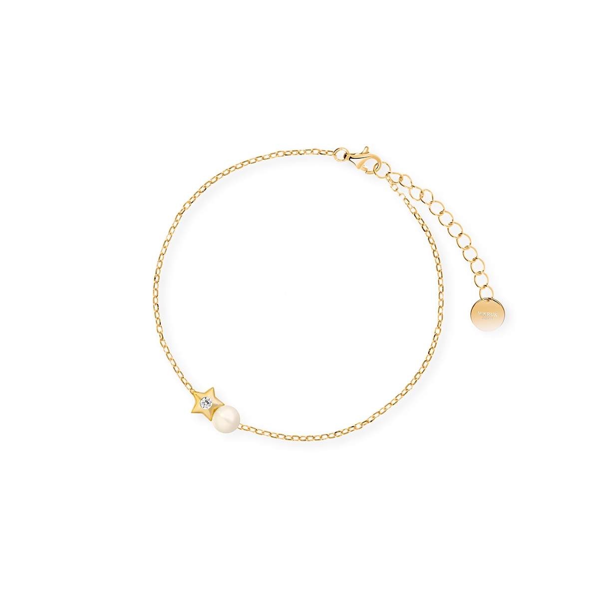 W.KRUK Bransoleta srebrna pozłacana z perłą