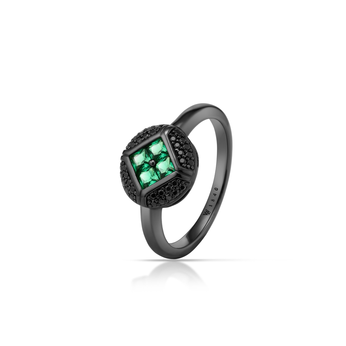 W.KRUK Pierścionek srebrny z czarnymi i zielonymi cyrkoniami METEORY