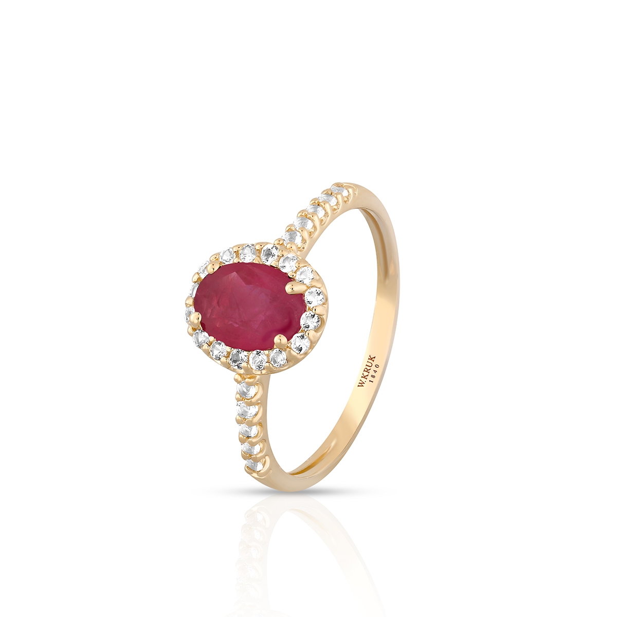 W.KRUK Pierścionek złoty z rubinem i białym topazem