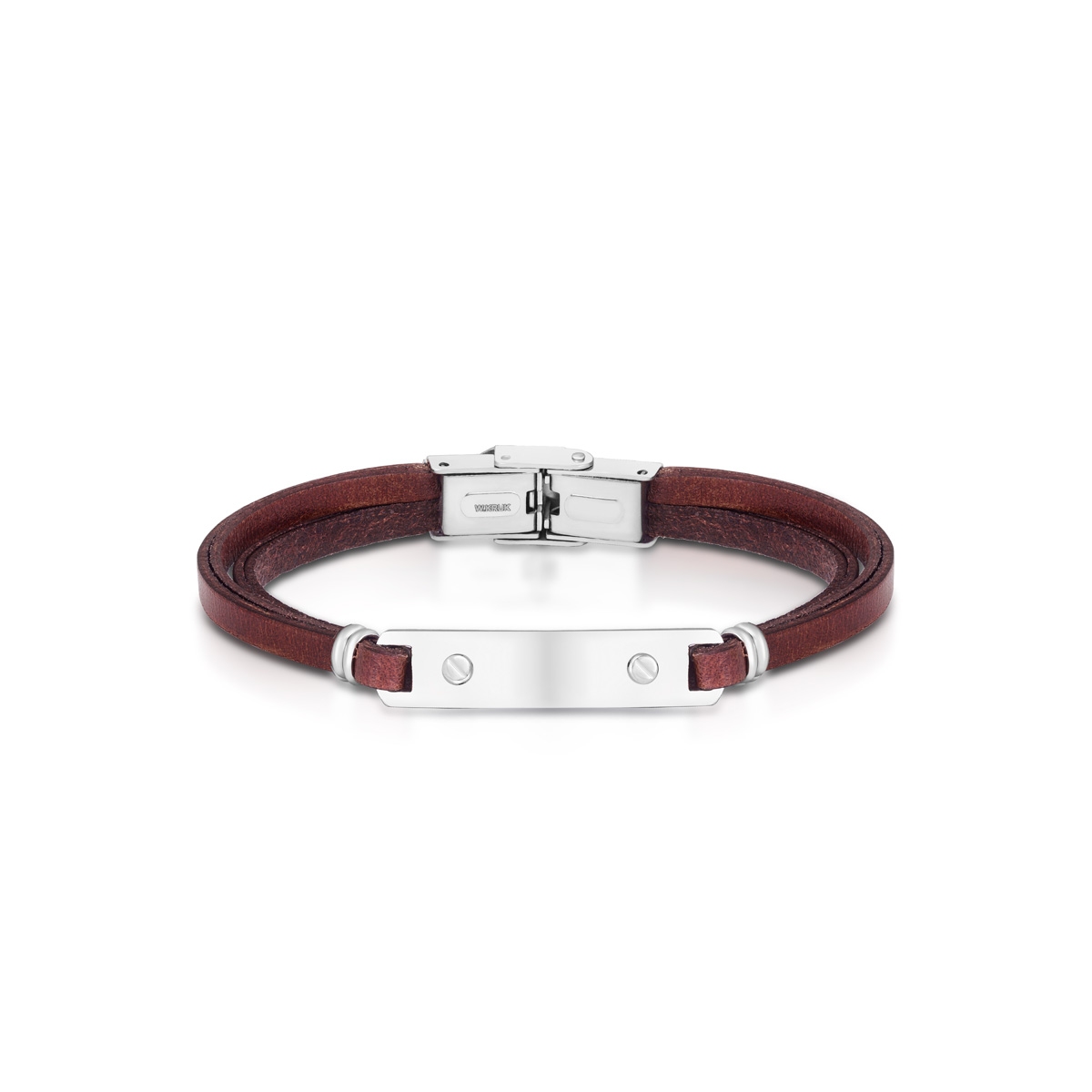 W.KRUK Bransoleta ze stali z brązowym rzemieniem