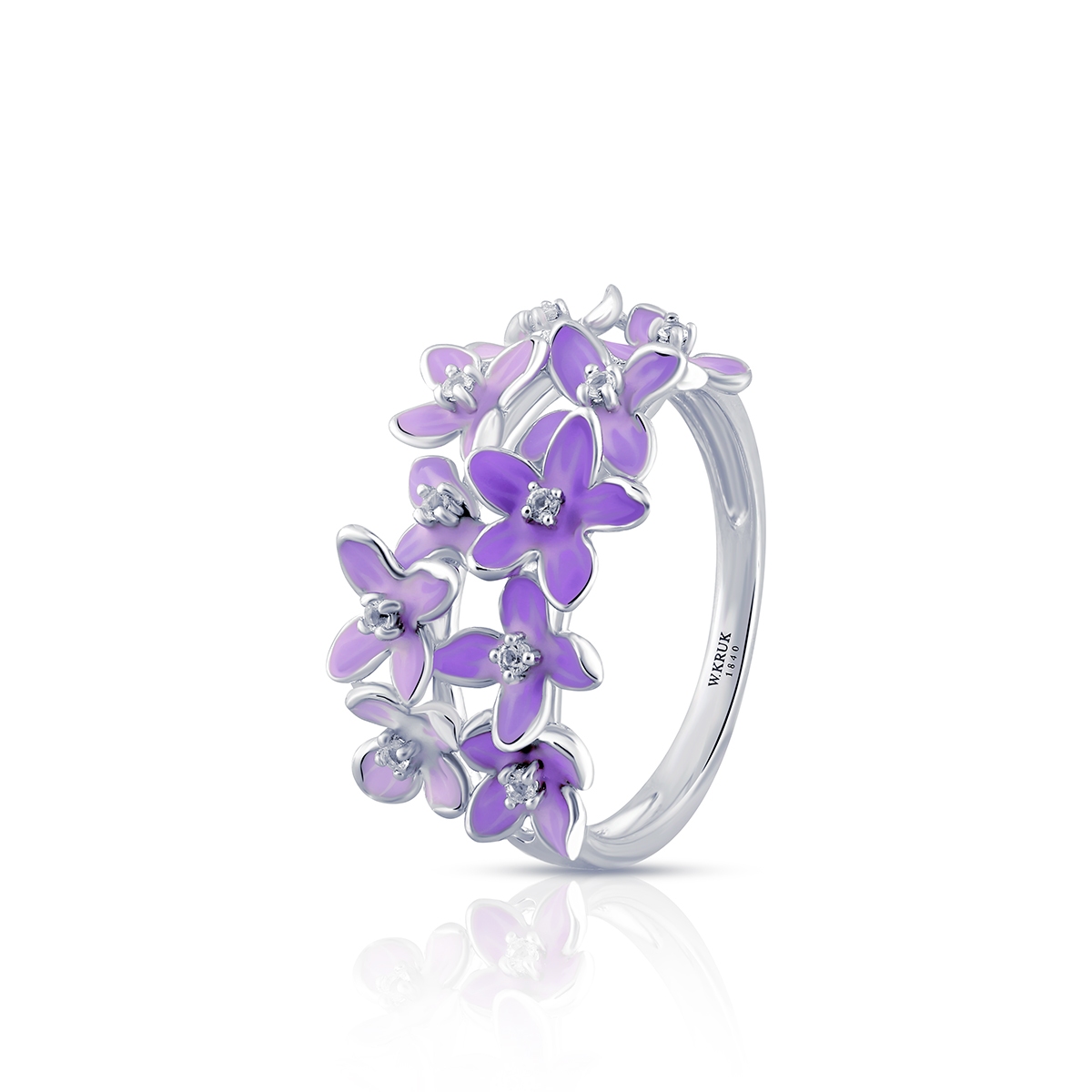 W.KRUK Pierścionek srebrny Kwiaty Nocy Fioletowy Bez
