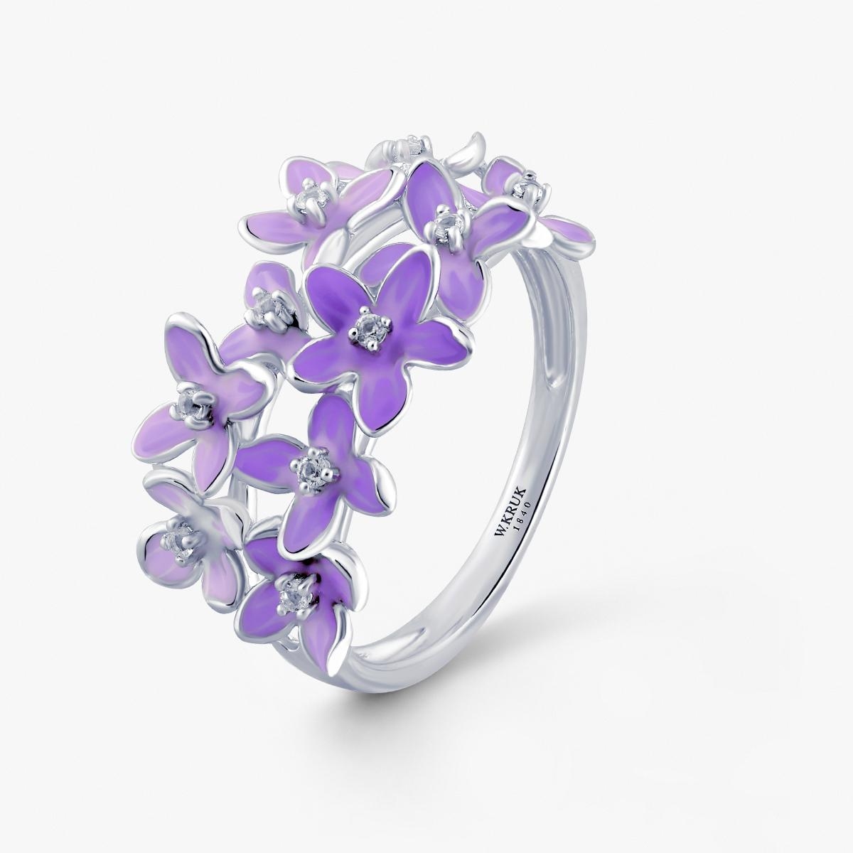 W.KRUK Pierścionek srebrny Kwiaty Nocy Fioletowy Bez
