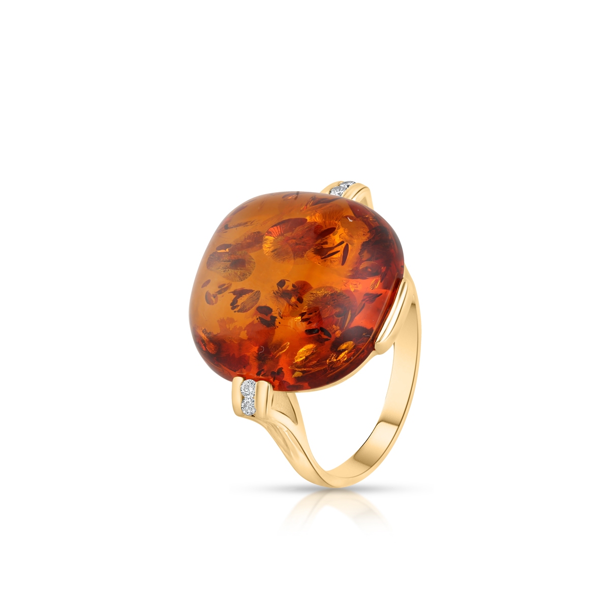 W.KRUK Pierścionek złoty z bursztynem