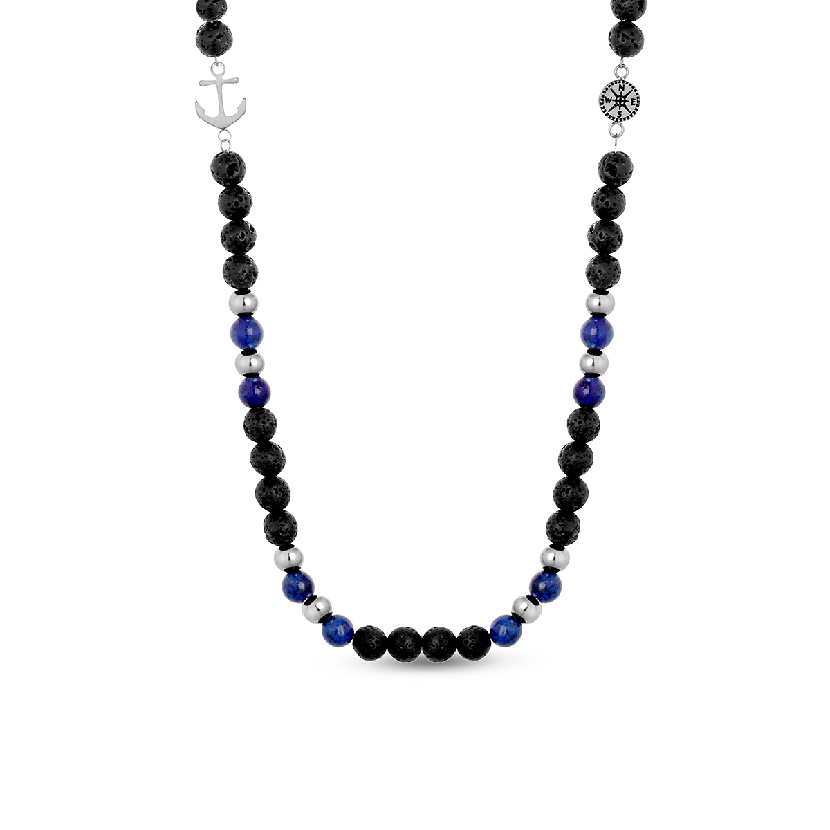 W.KRUK Naszyjnik stalowy z lapis lazuli