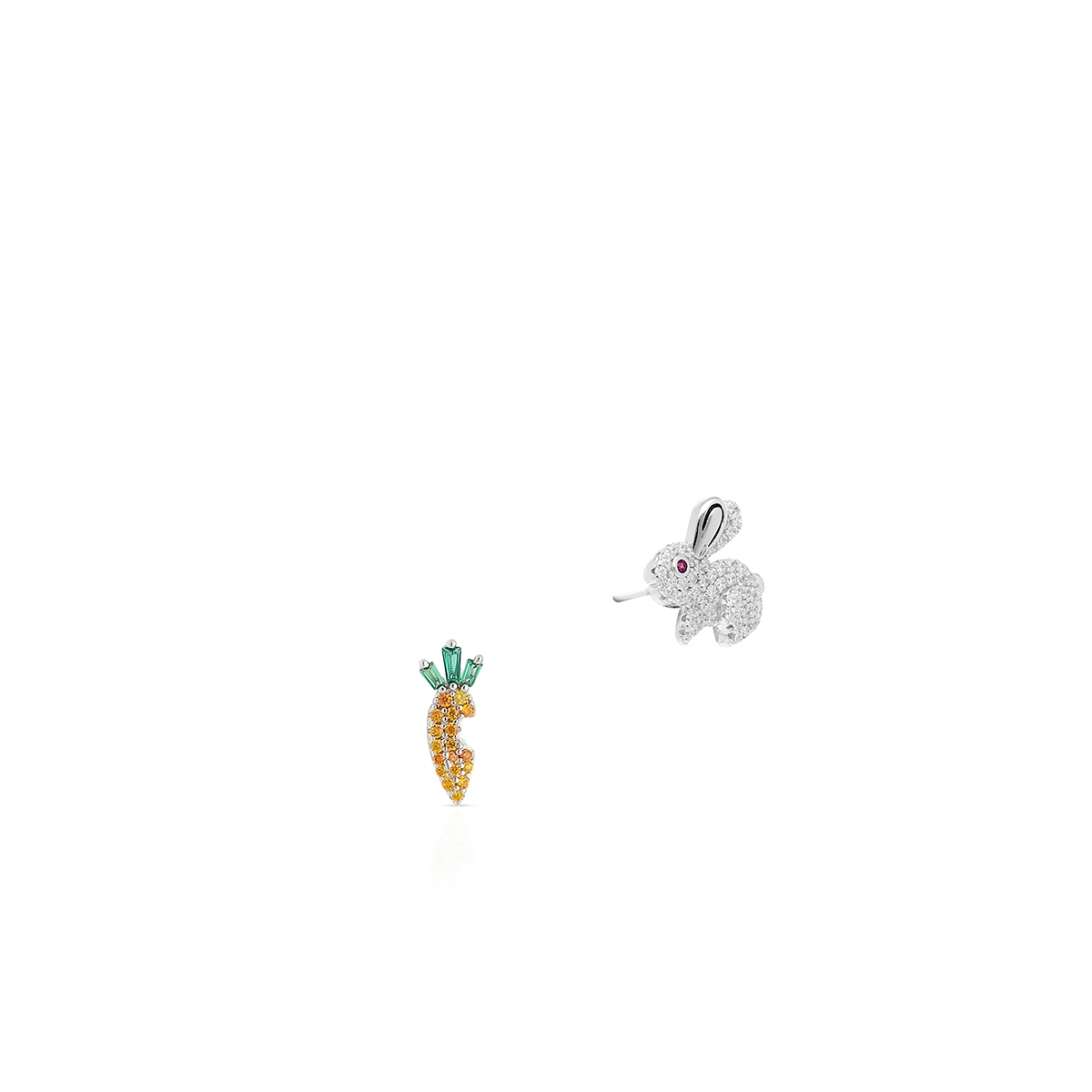 W.KRUK Kolczyki srebrne z cyrkoniami królik i marchewka