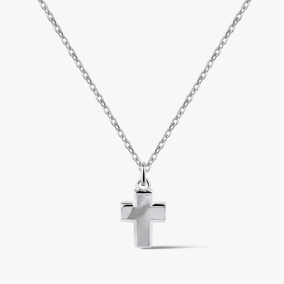 W.KRUK Naszyjnik srebrny krzyżyk z masą perłową