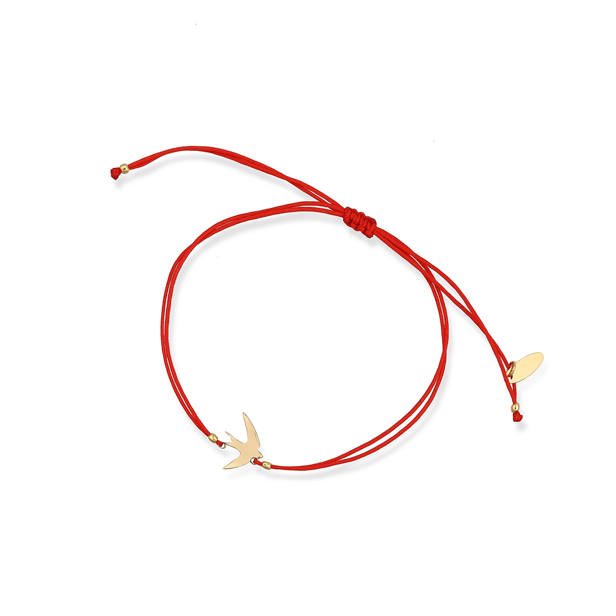 W.KRUK Bransoletka srebrna pozłacana na czerwonym sznurku jaskółka