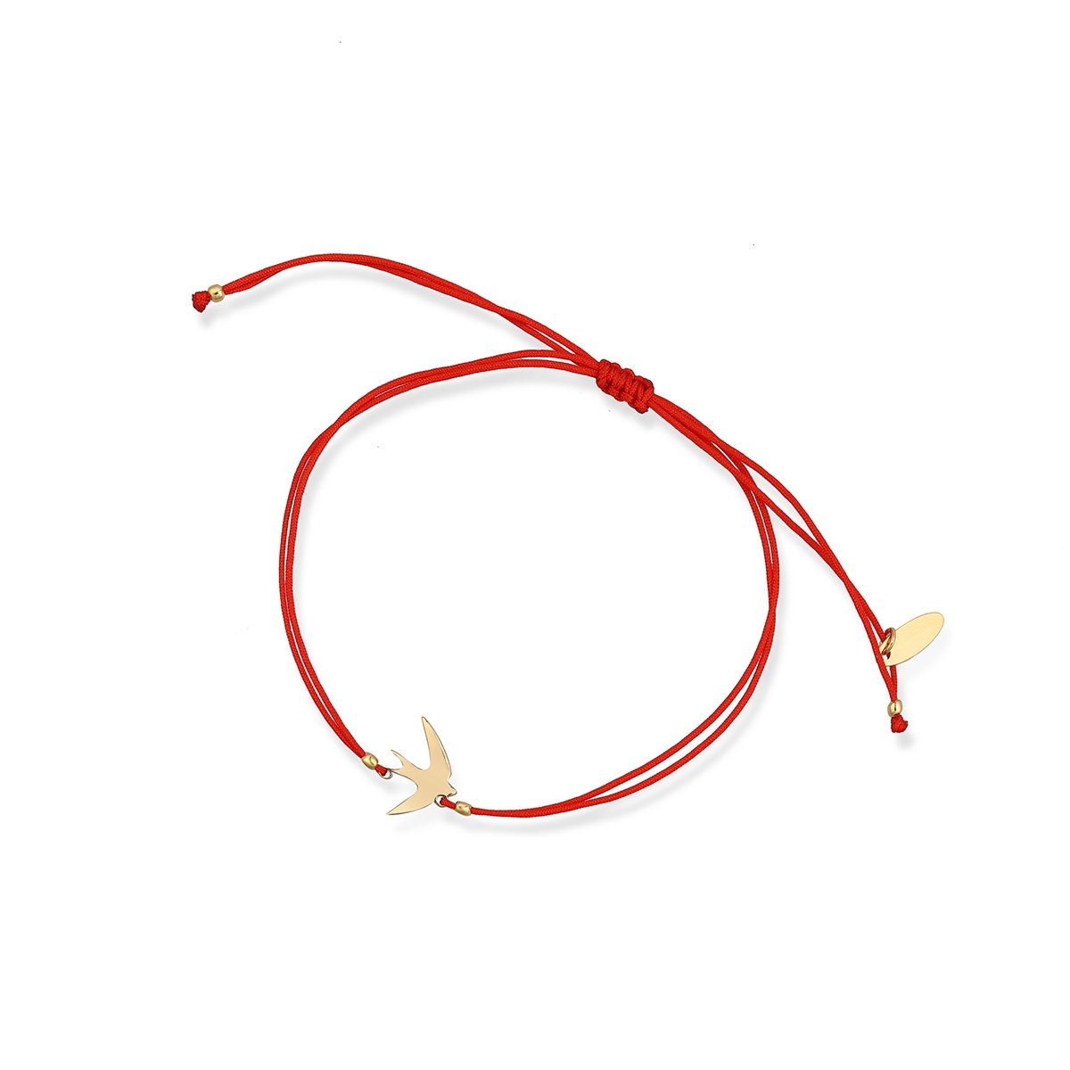 W.KRUK Bransoletka srebrna pozłacana na czerwonym sznurku jaskółka
