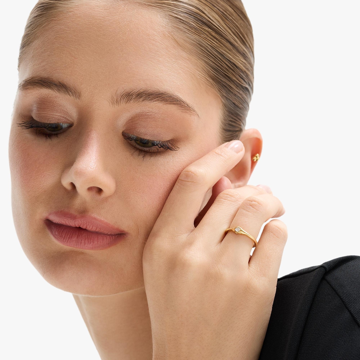 W.KRUK Pierścionek srebrny pozłacany z cyrkonią