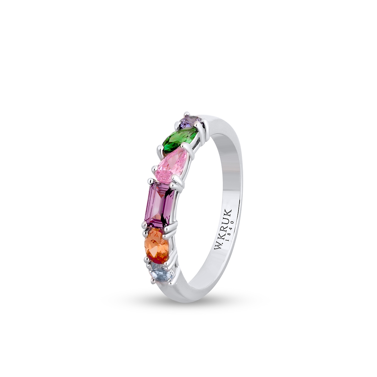 W.KRUK Pierścionek srebrny z kolorowymi cyrkoniami Mozaika