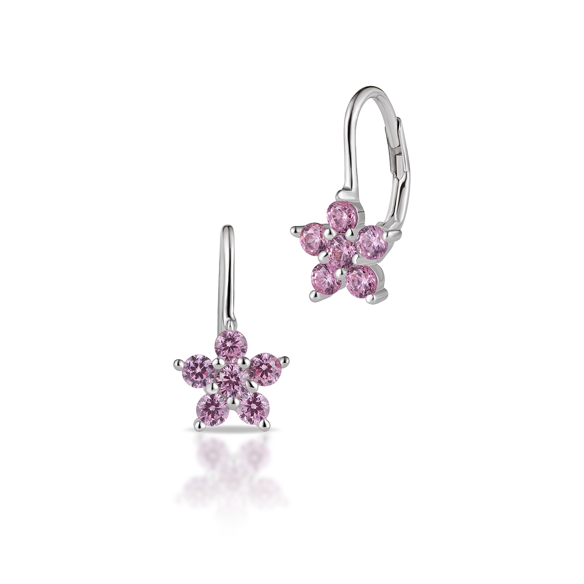 W.KRUK Kolczyki srebrne z różowymi cyrkoniami