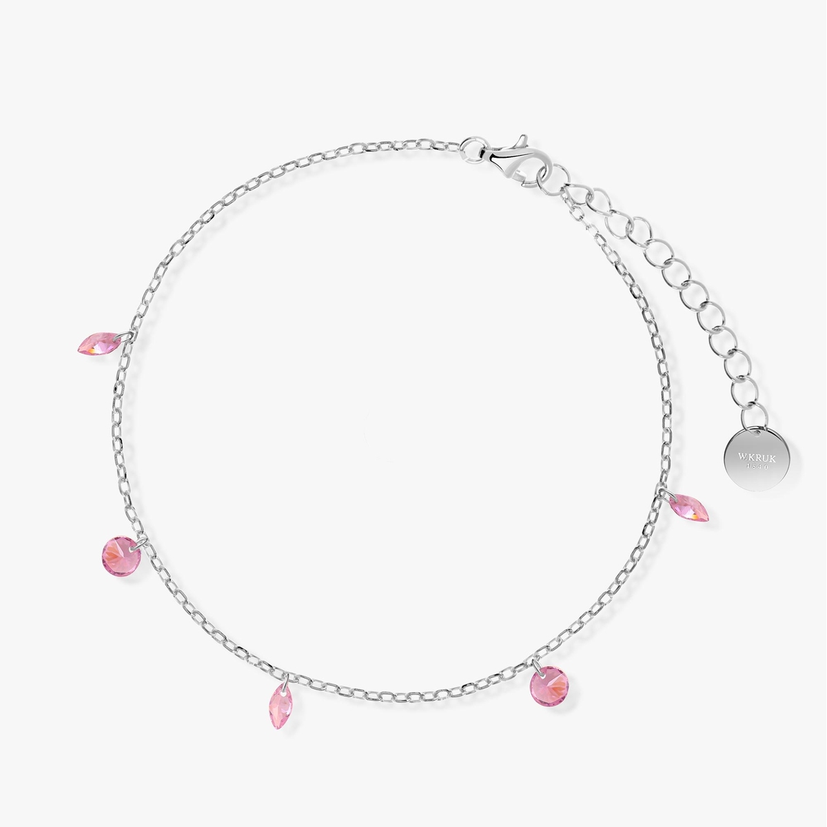 W.KRUK Bransoleta srebrna z różowymi cyrkoniami