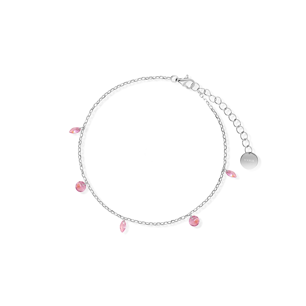 W.KRUK Bransoleta srebrna z różowymi cyrkoniami