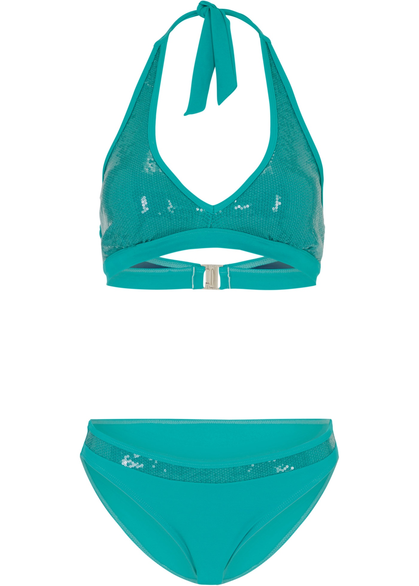 Ekskluzywne bikini z ramiączkami łączonymi na szyi (2 części), z poliamidu z recyklingu, z cekinami
