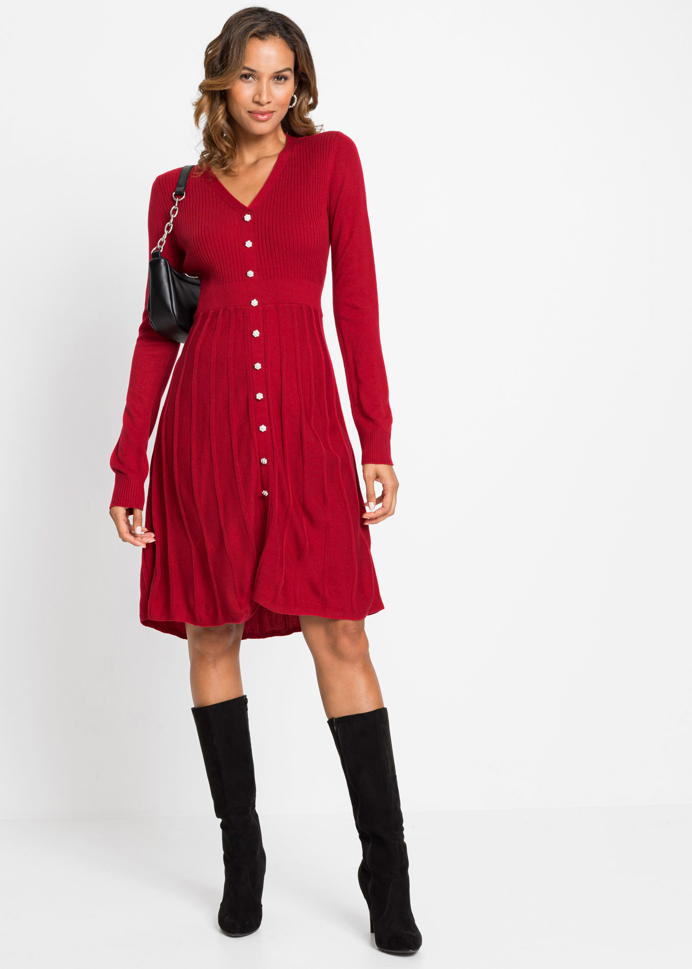 Rozkloszowana sukienka dzianinowa z ozdobnymi guzikami