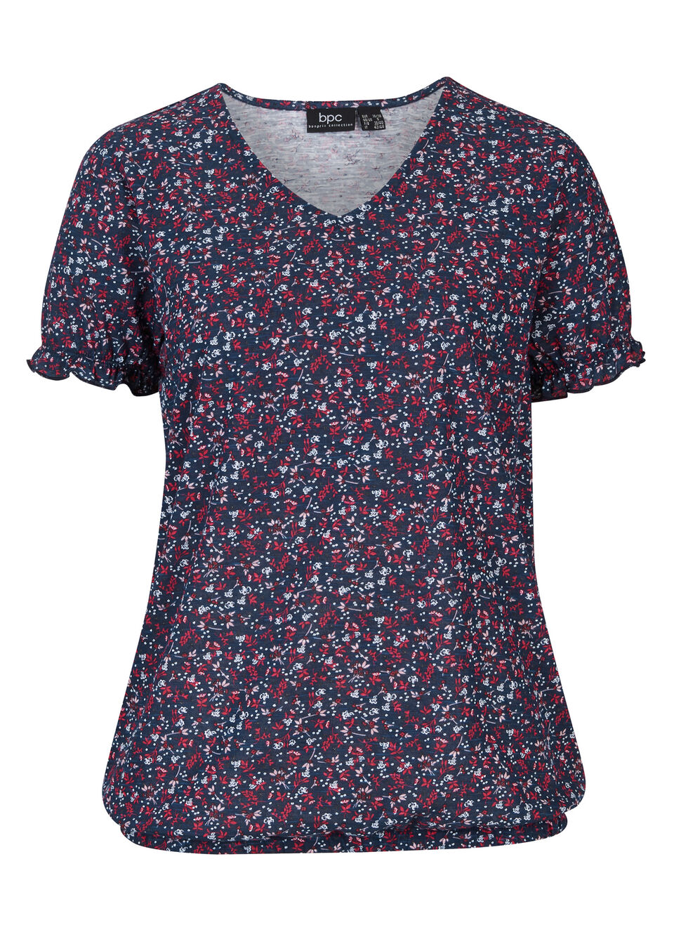 Shirt z elastycznymi brzegami bonprix ciemnoniebieski w kwiaty