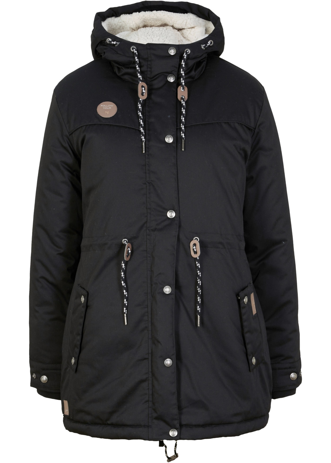 Parka z elementami ze sztucznej skóry, na podszewce z polaru baranka