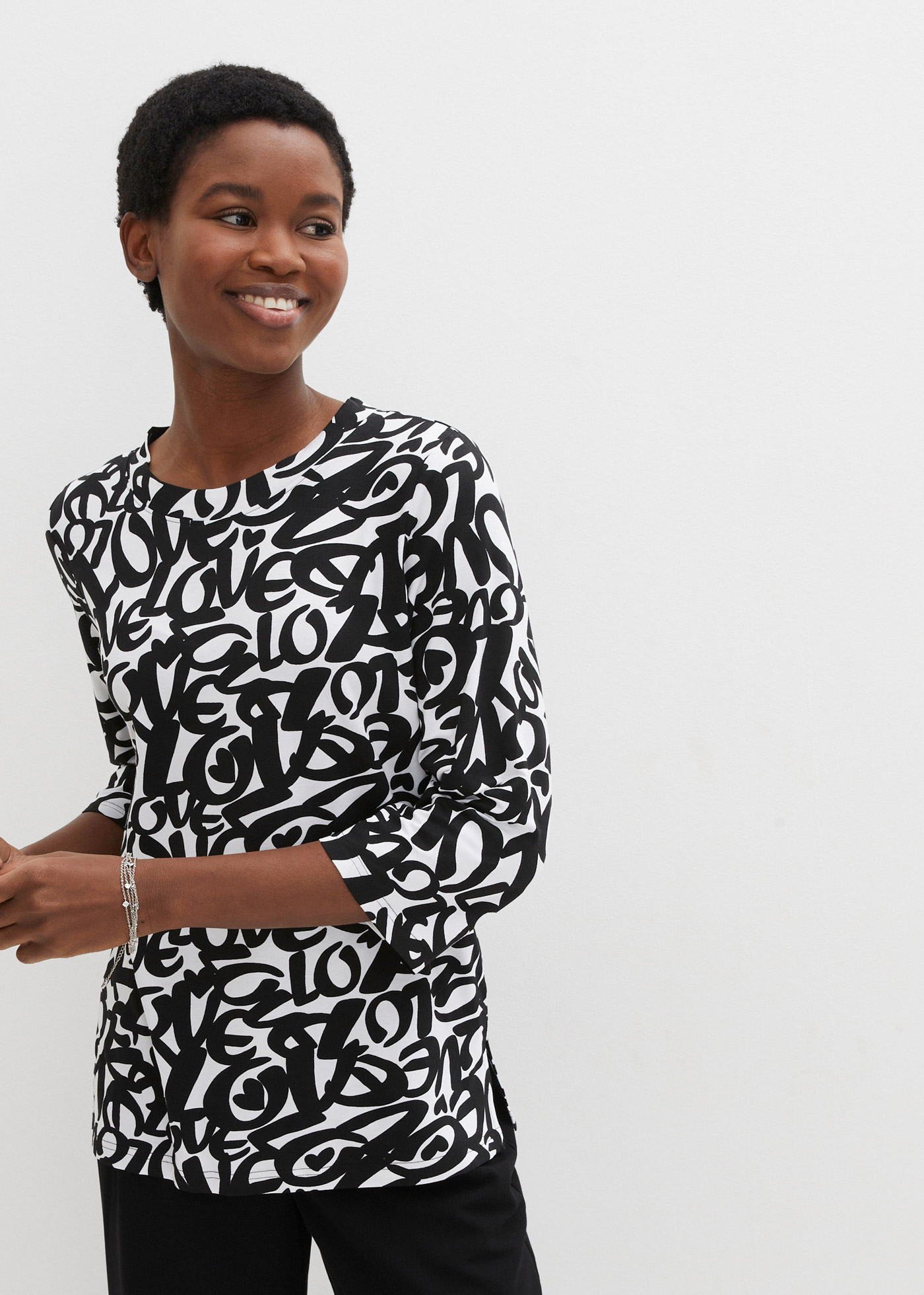 Shirt z okrągłym dekoltem, rękawy 3/4