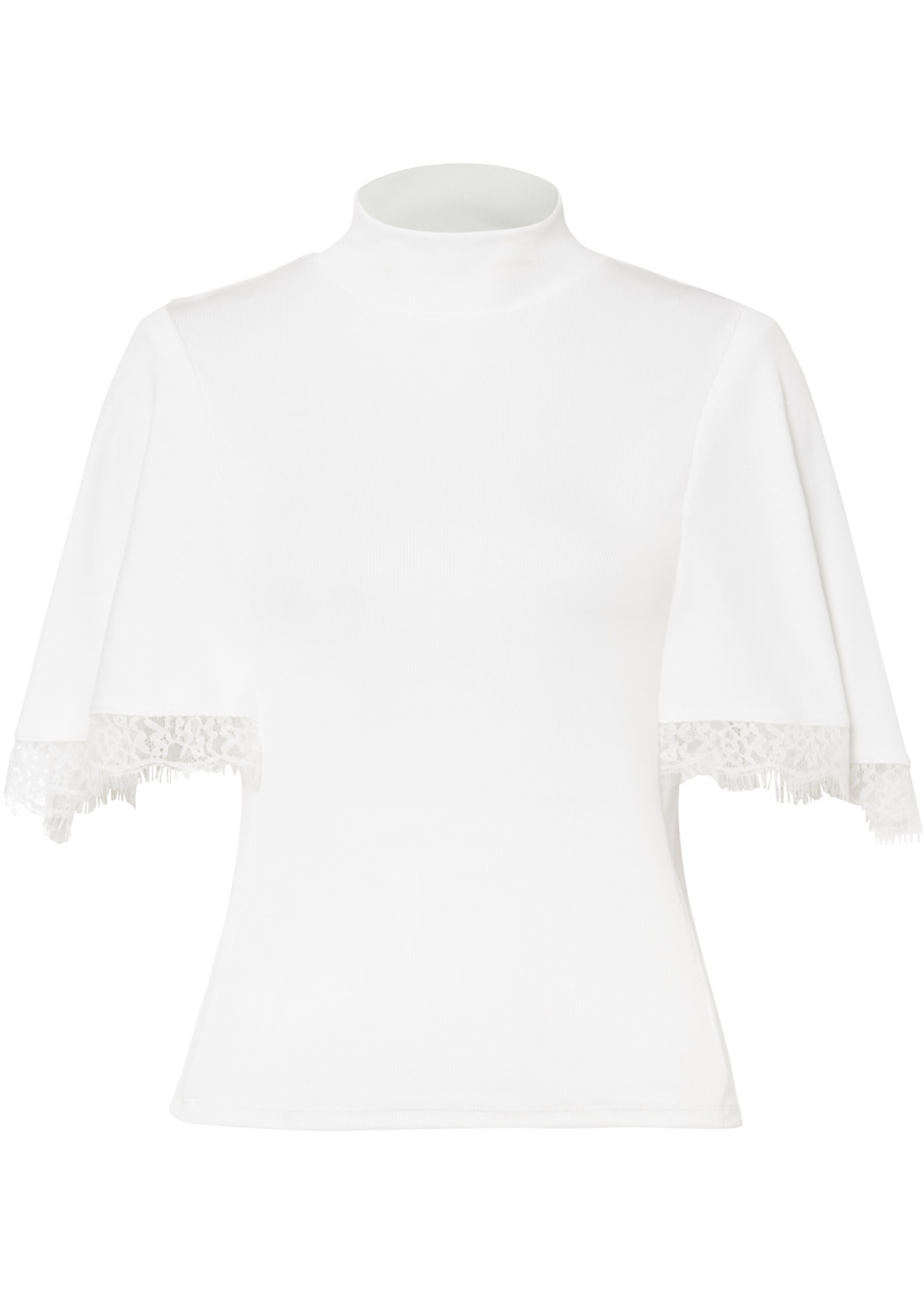 Shirt w prążek z koronką