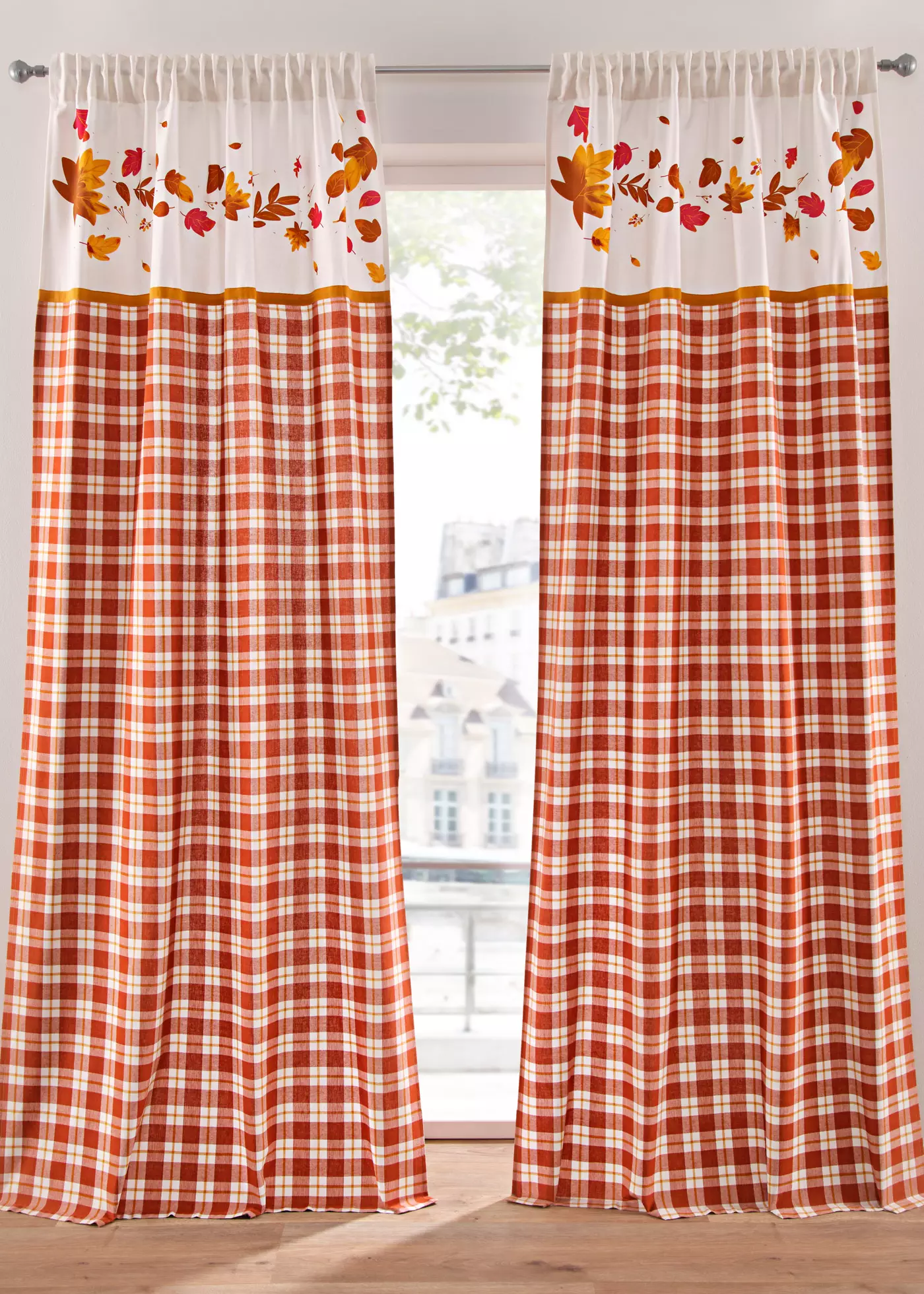 Zasłona z bawełny organicznej z nadrukiem w liście (1 szt.)