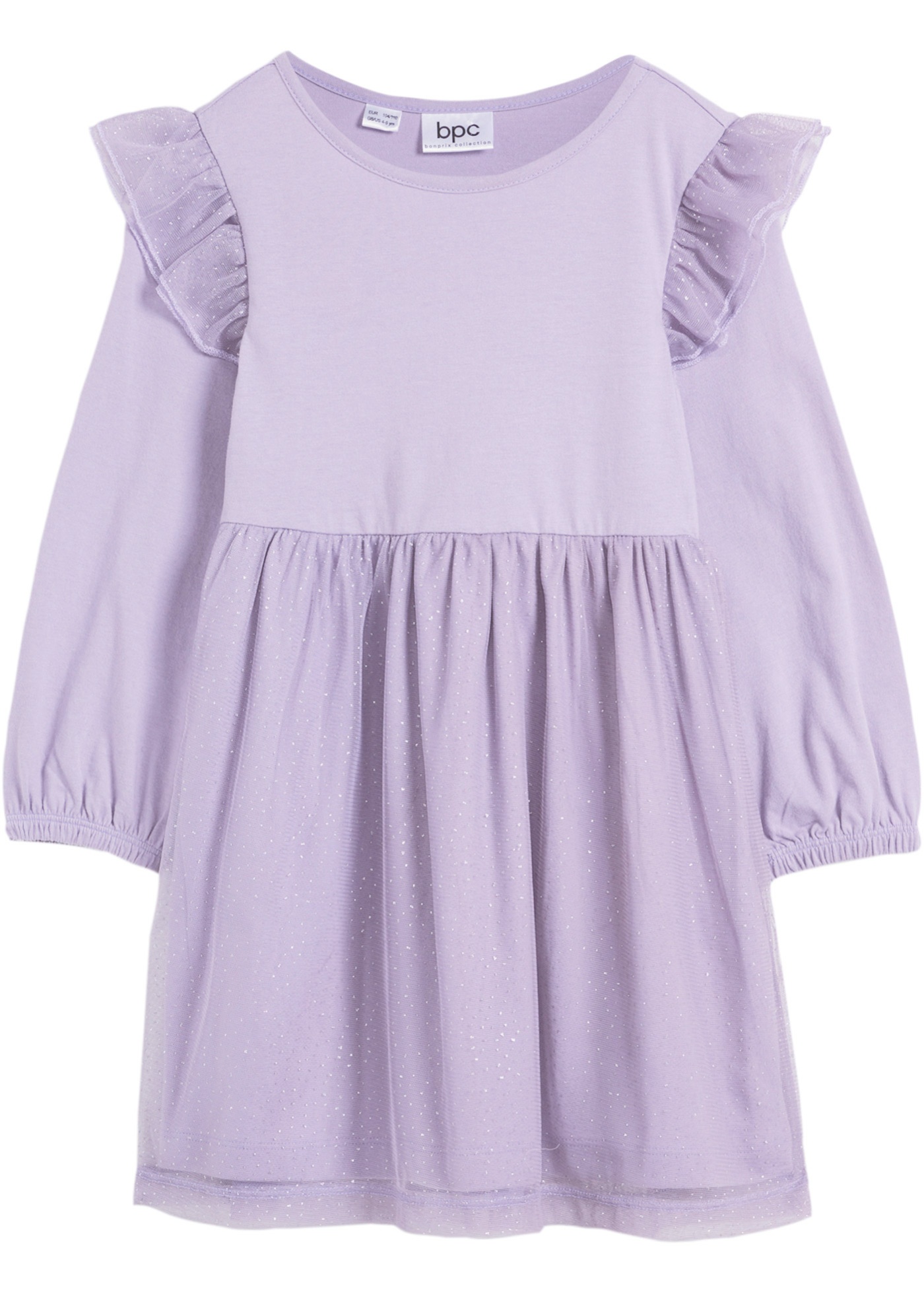 Sukienka dziewczęca z dżerseju z tiulem i długim rękawem