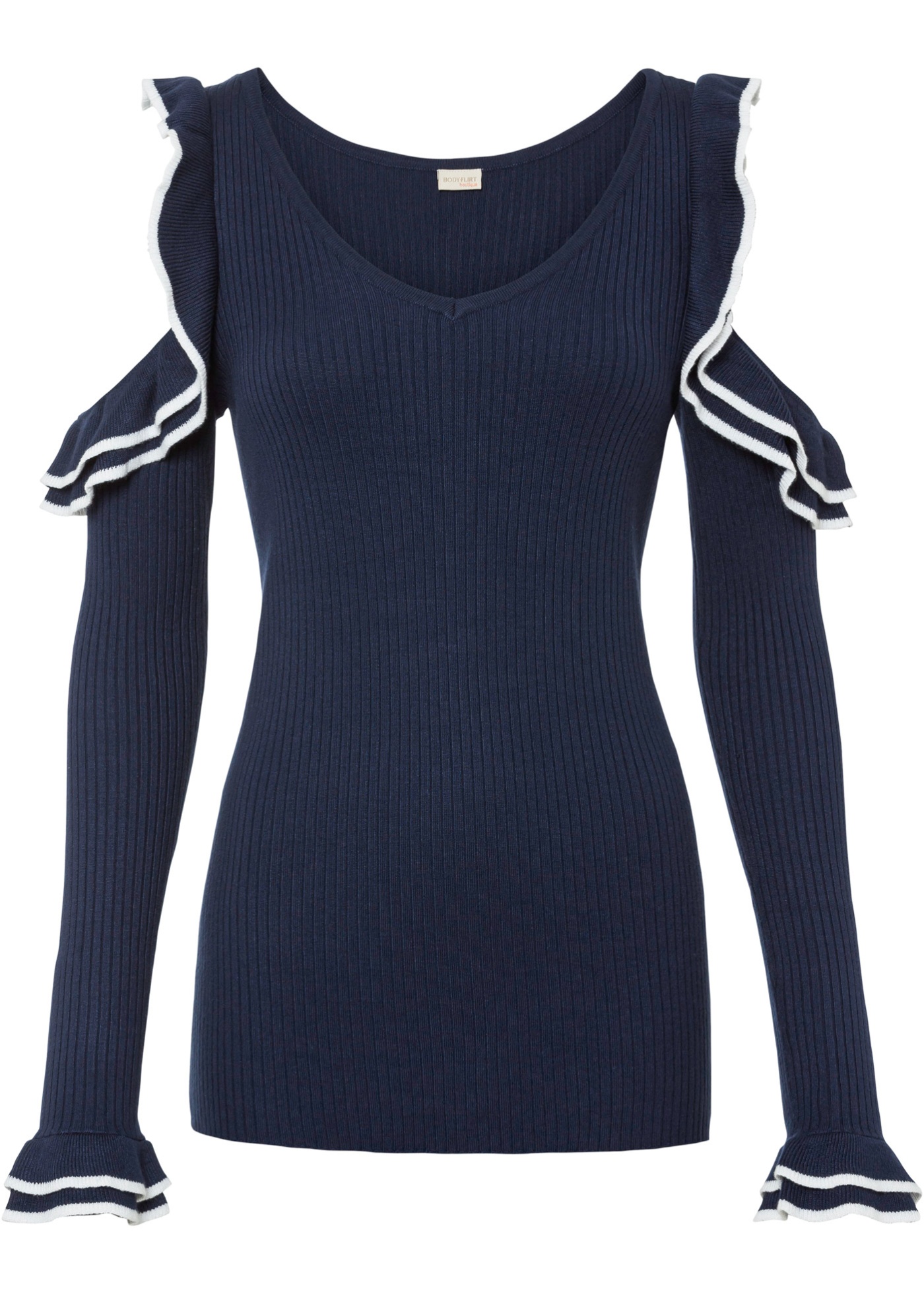 Sweter w prążek, cold-shoulder