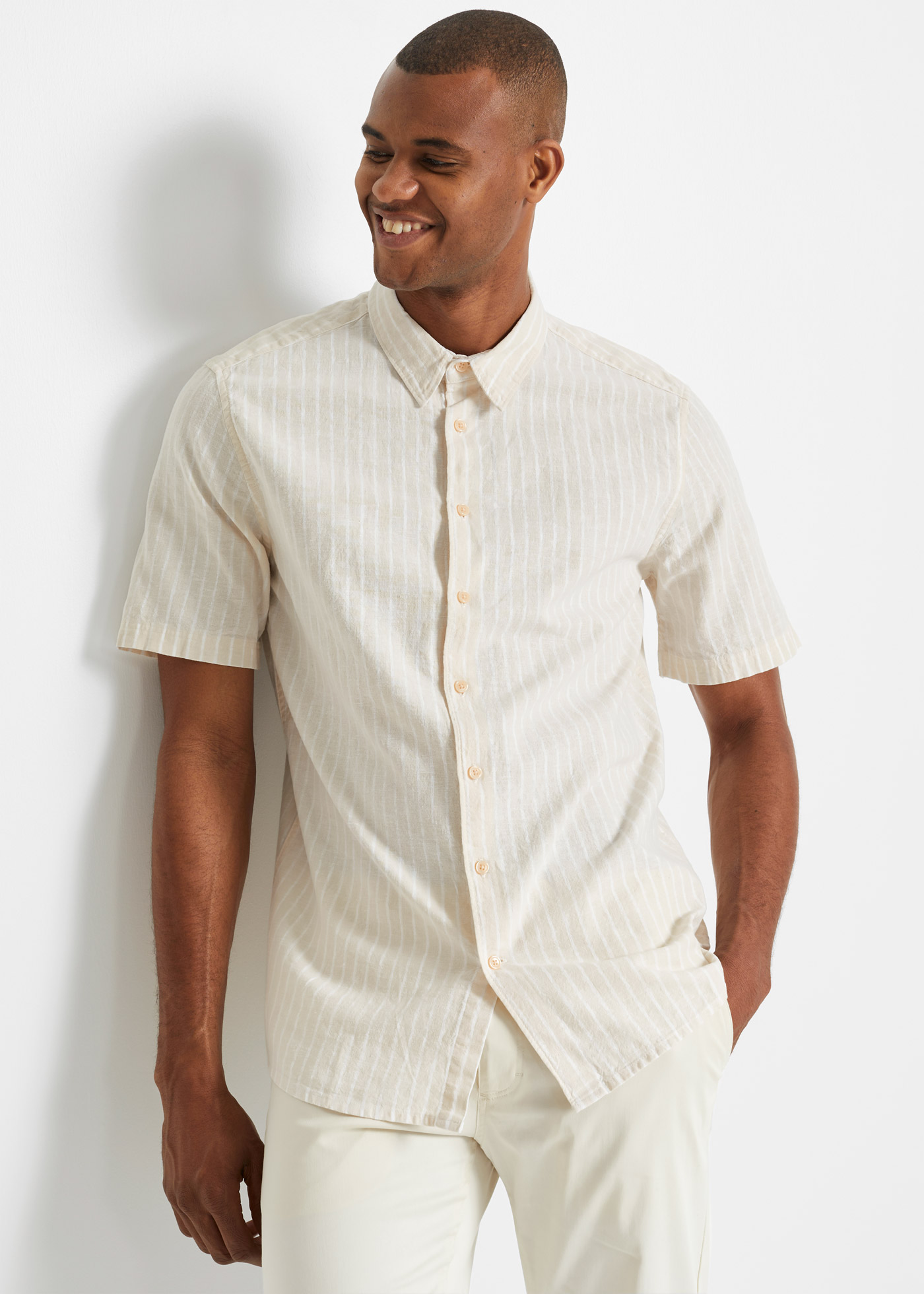 Koszula z krótkim rękawem, z materiału z domieszką lnu