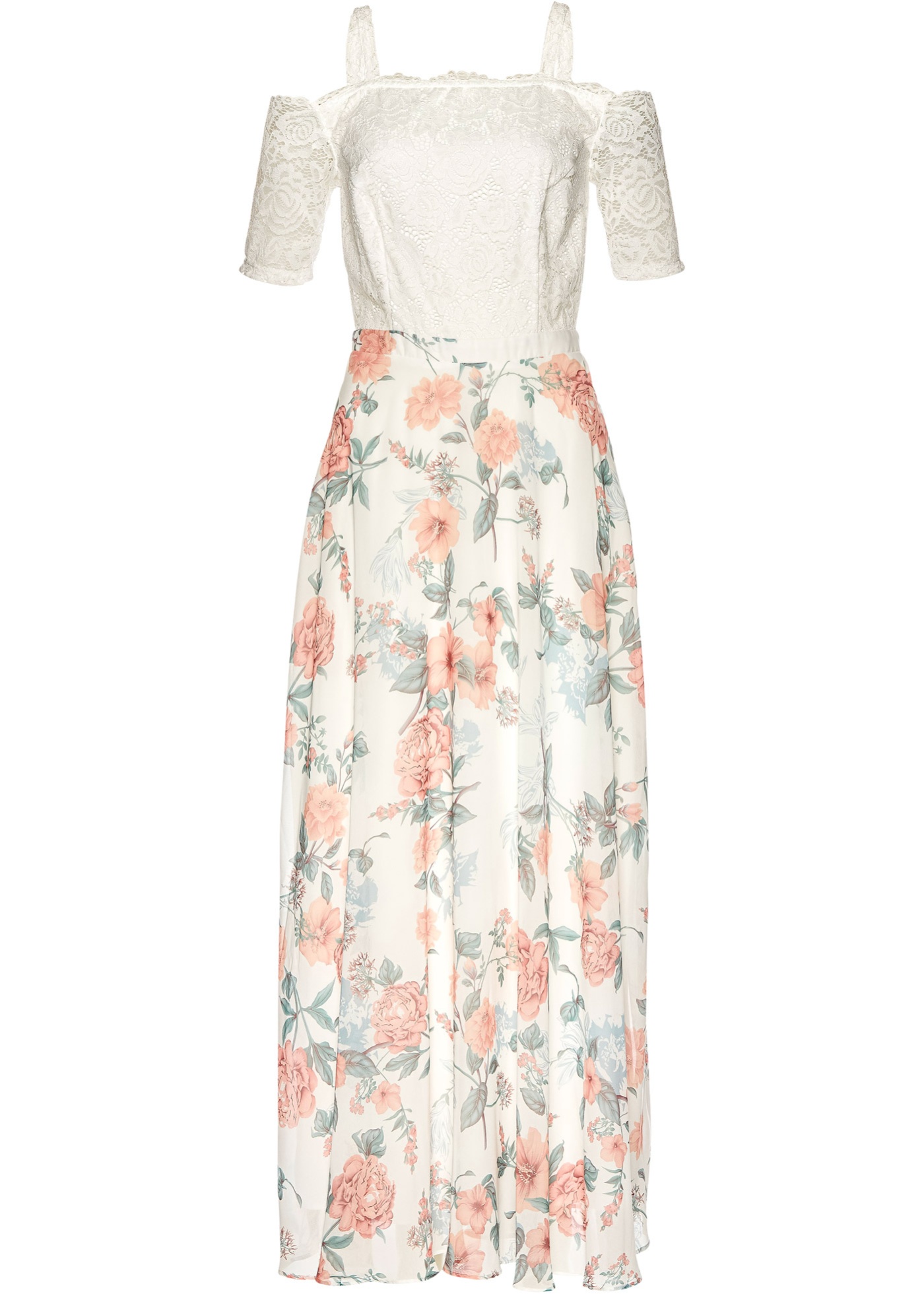 Sukienka szyfonowa z nadrukiem i koronką