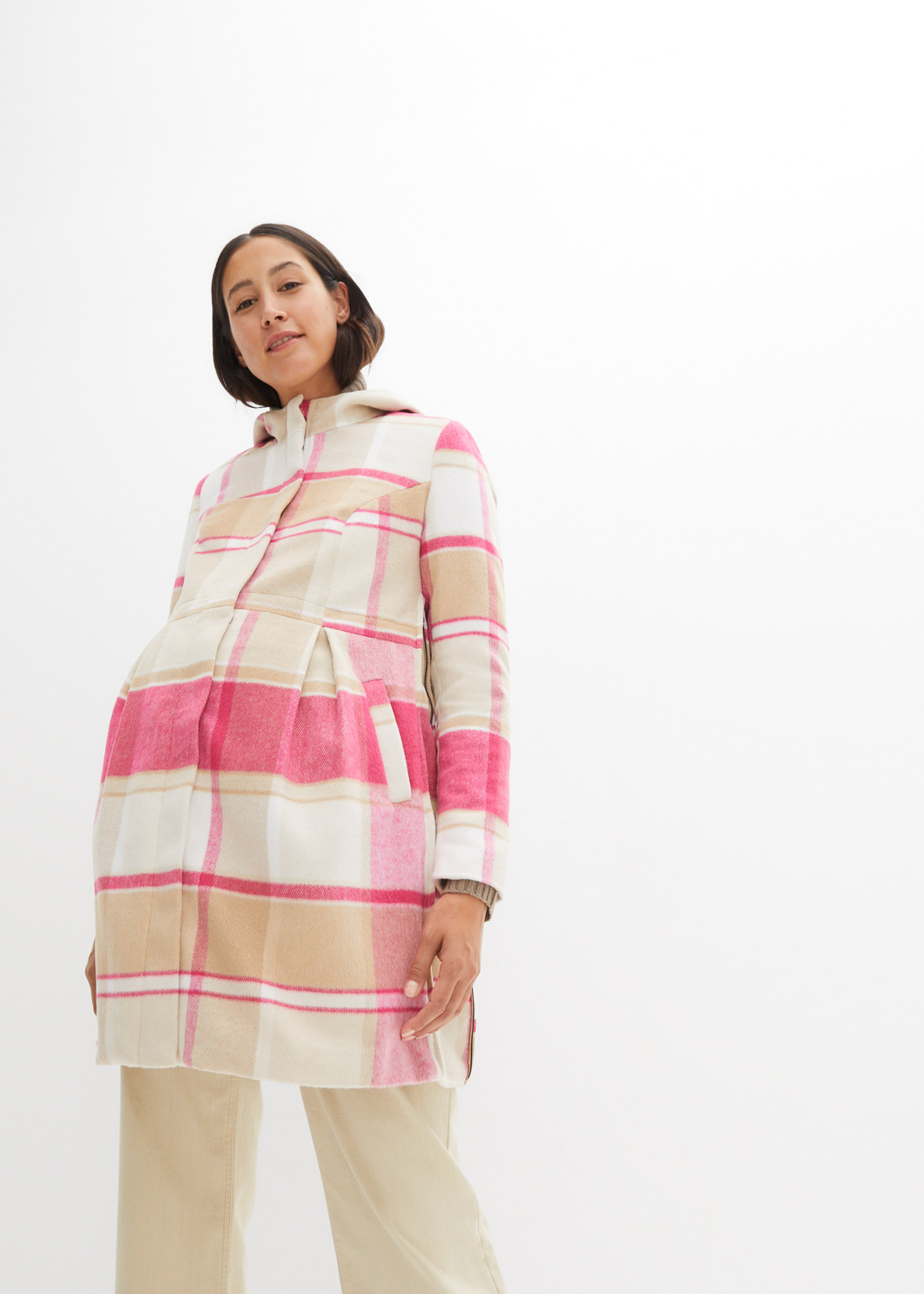 Płaszcz ciążowy z kapturem, z regulacją obwodu