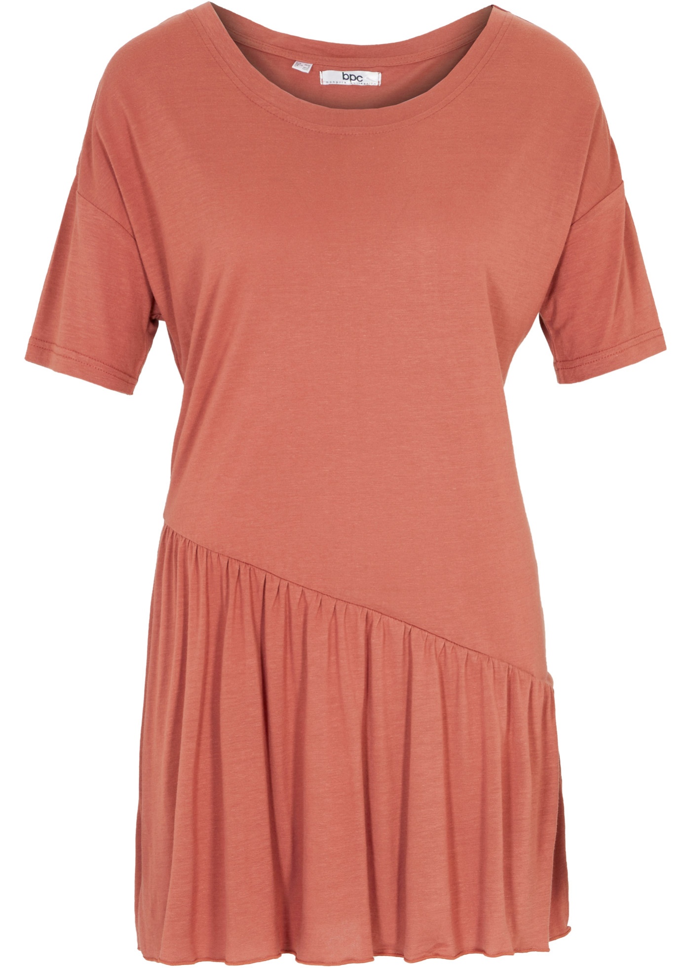 T-shirt z falbaną w dolnej części, z domieszką lnu