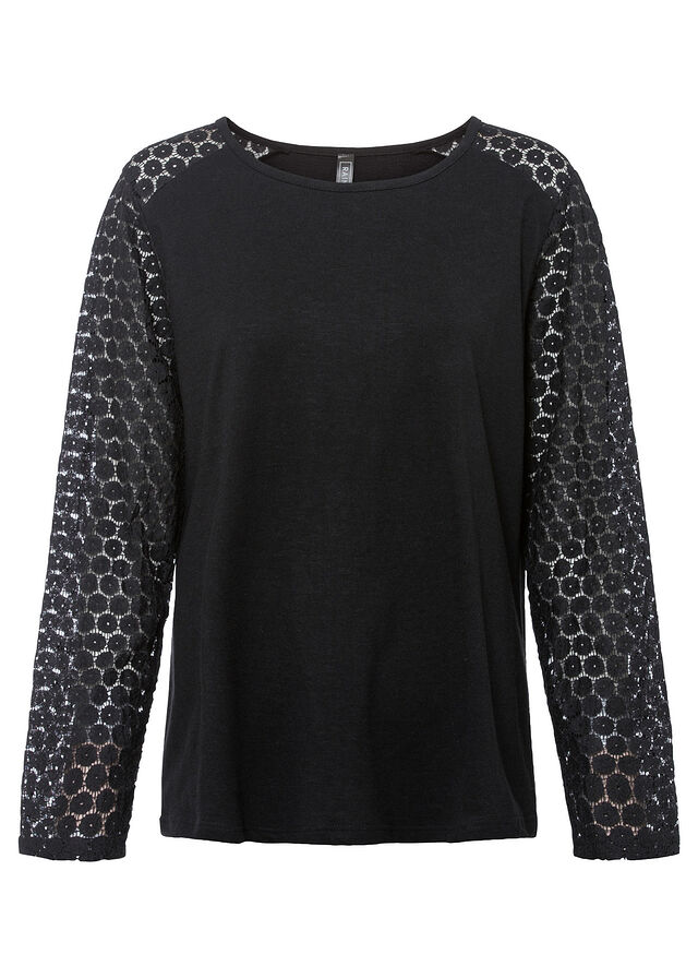 Shirt z przędzy mieszankowej z koronkowymi rękawami