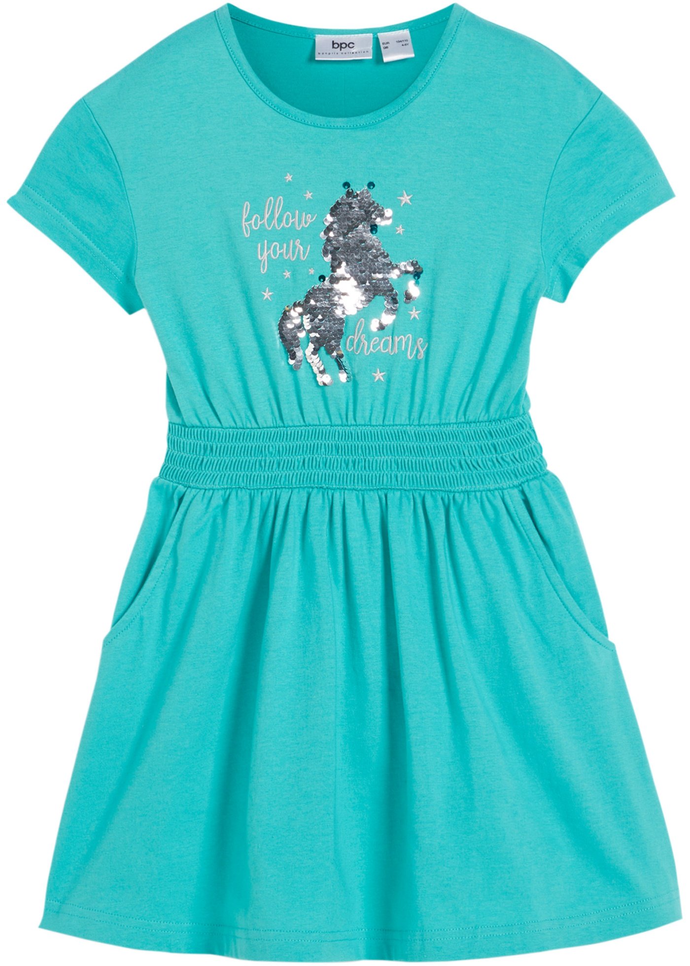 Sukienka dziewczęca z dżerseju z obracanymi cekinami, z bawełny organicznej