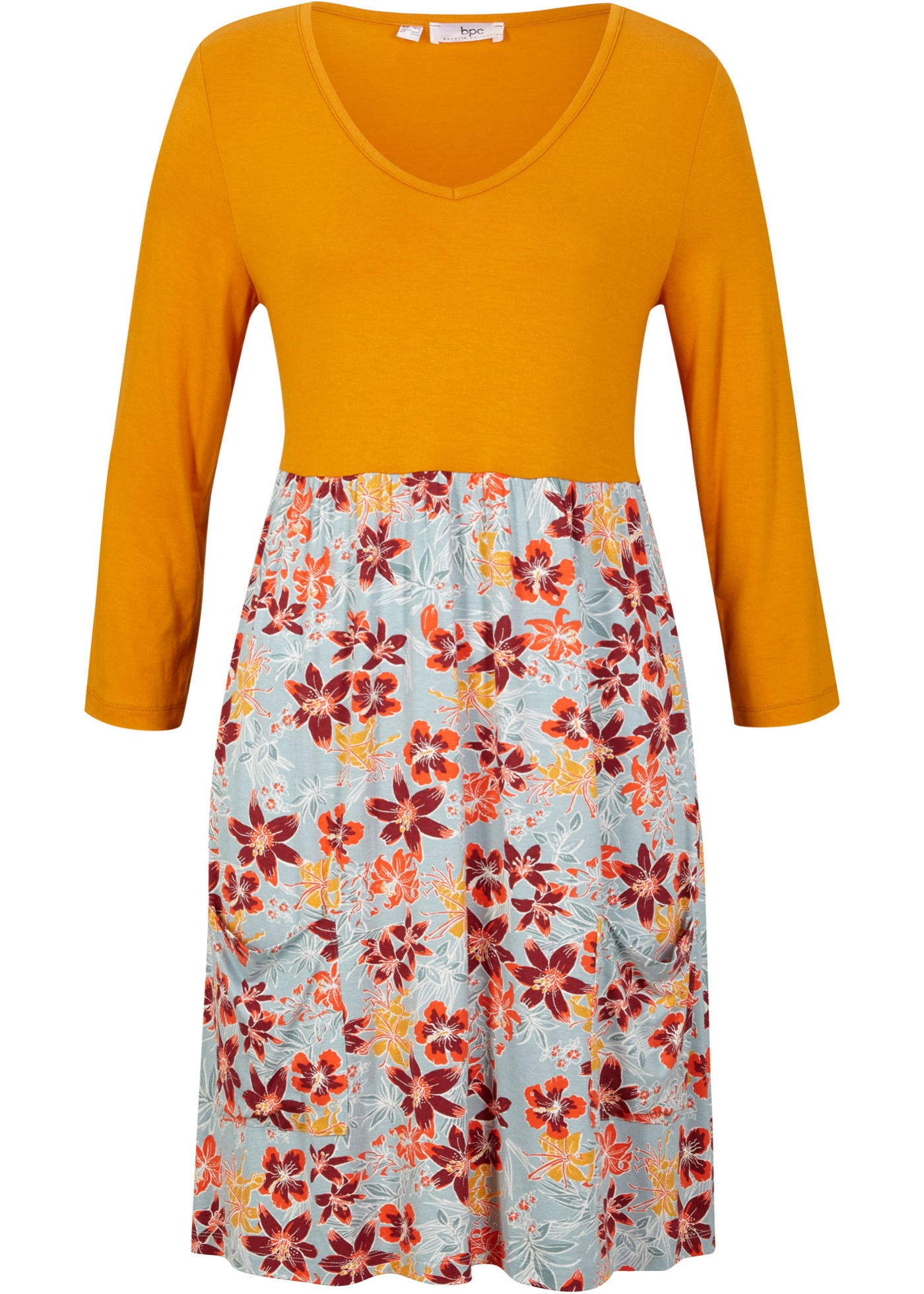 Długa tunika shirtowa z kieszeniami, rękawy 3/4