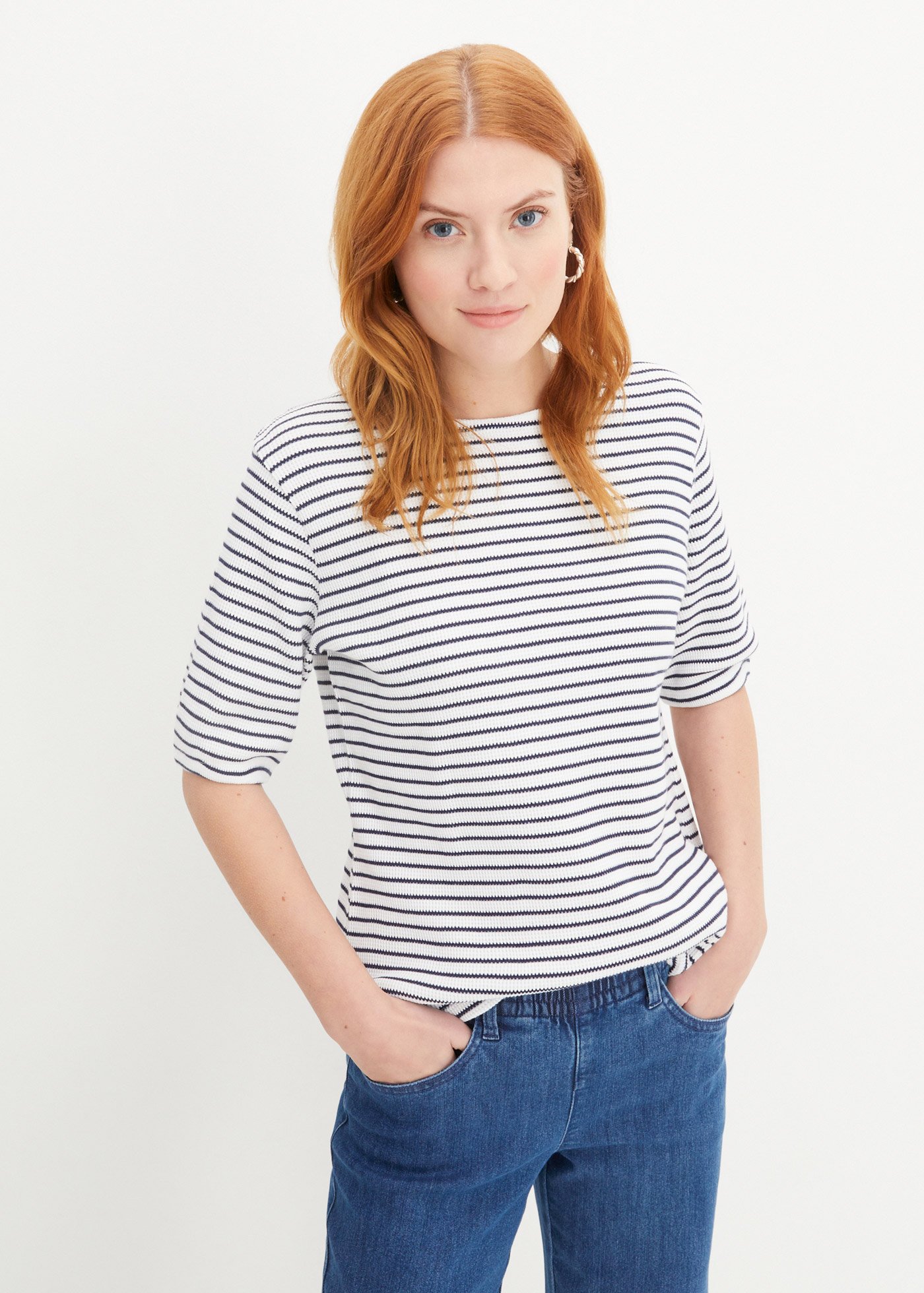 Shirt z krótkim rękawem, ze strukturalnego dżerseju w paski