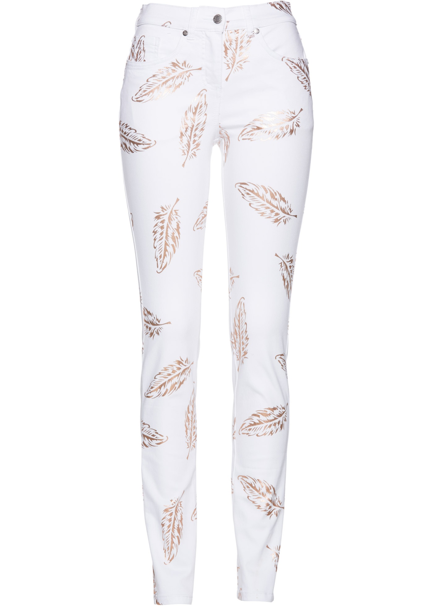 Dżinsy "super-stretch" z nadrukiem piór