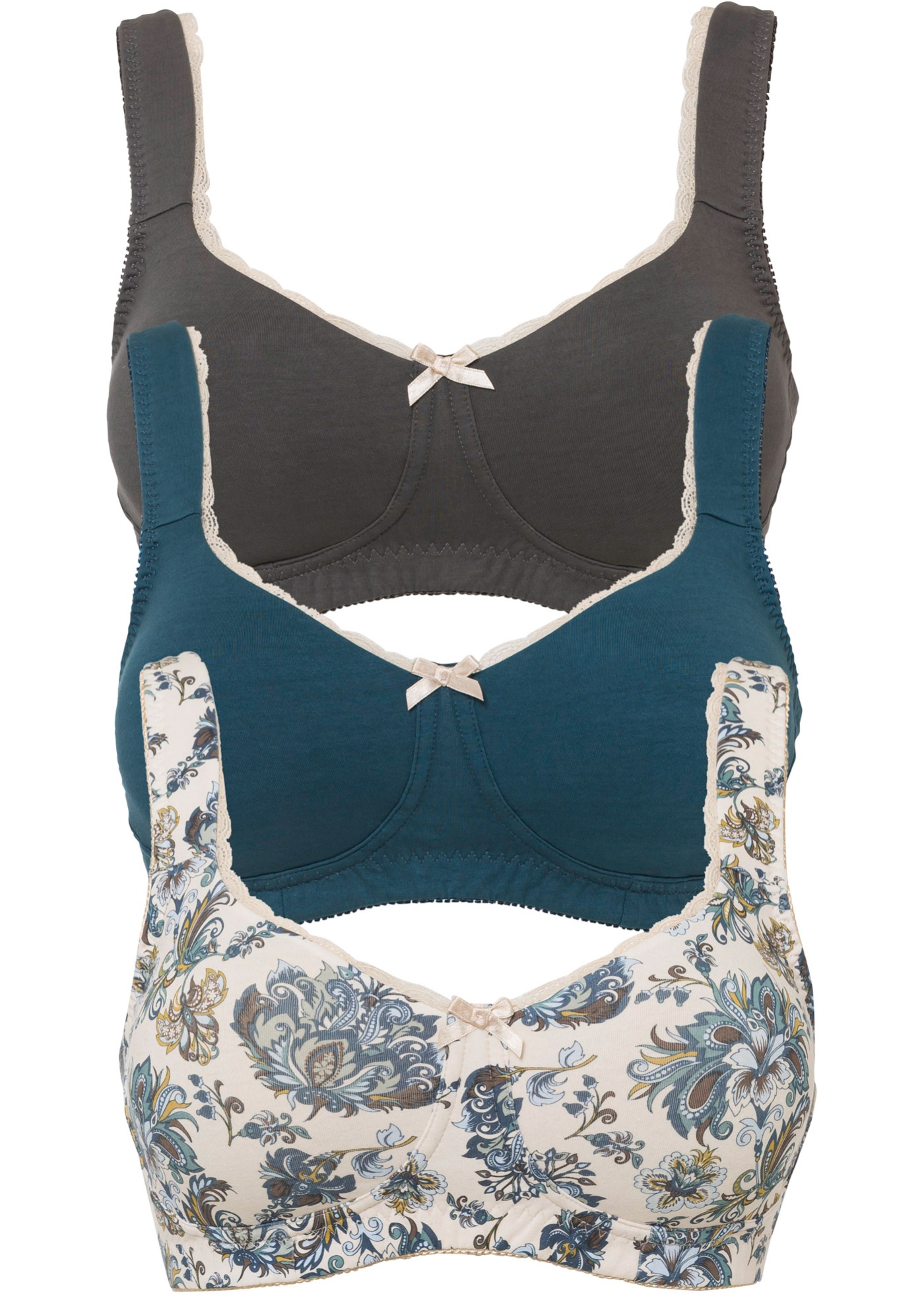 Biustonosz bez fiszbinów, z bawełny (3 sztuki)