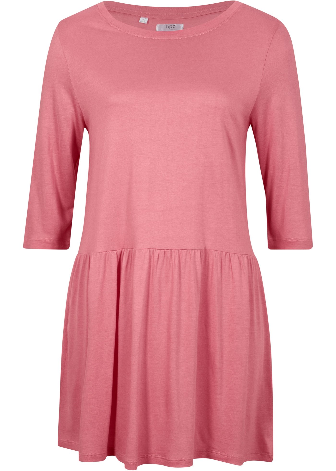 Długi shirt z falbaną, półdługie rękawy