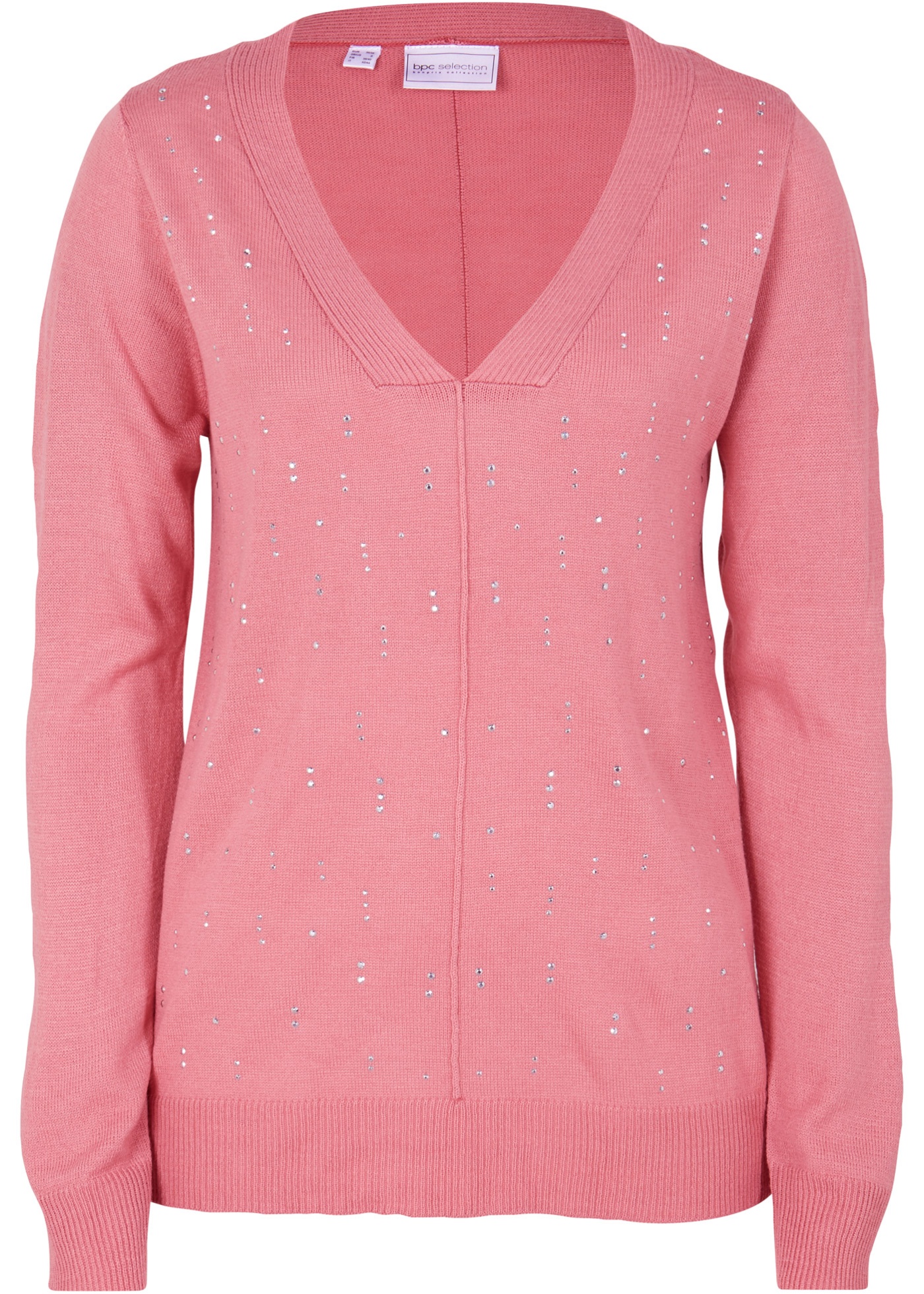 Sweter z dzianiny o splocie drobnych oczek, z mieniącymi się kamieniami