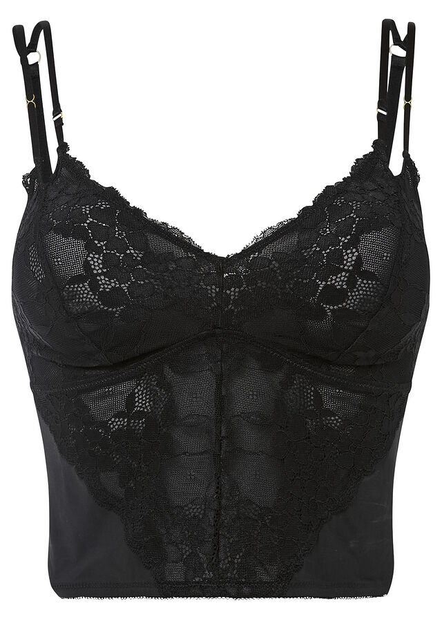 Top koronkowy bez fiszbinów, z poliamidu z recyklingu