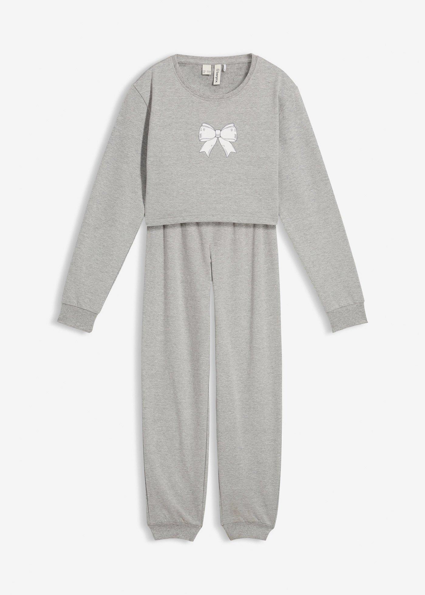 Strój domowy z miękkiej bawełny, z bluzą o skróconej długości.