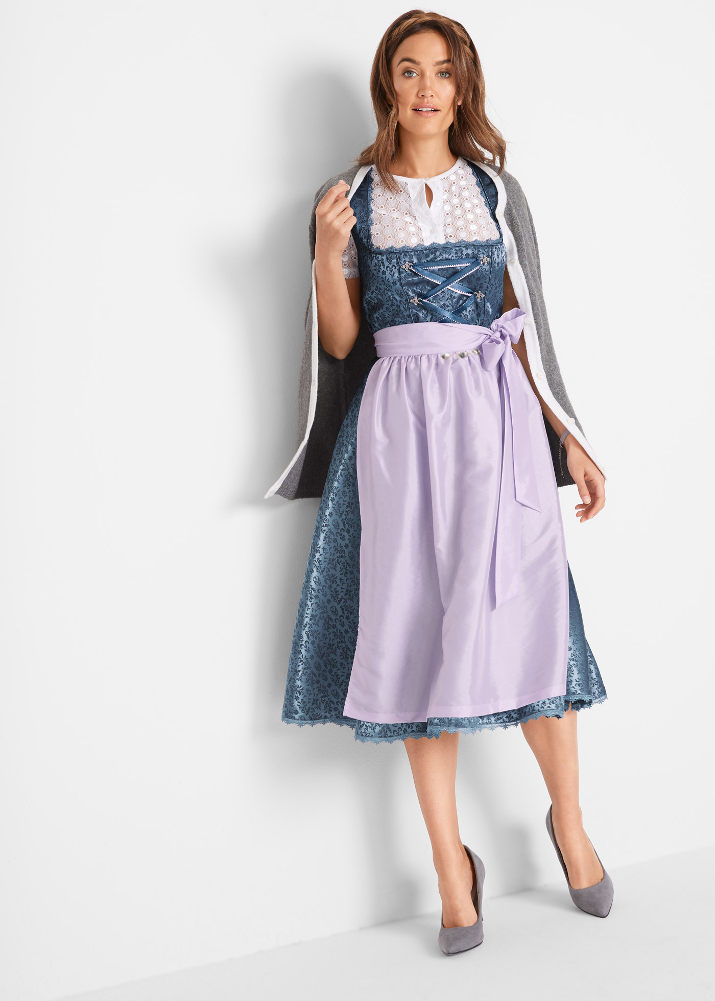 Sukienka ludowa midi z fartuchem (2 części),